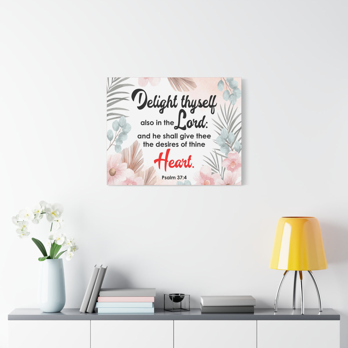 Scripture Canvas Delight Thyself Psalm 37:4 Wall Art Bible Verse Print Ready to Hang-Express Your Love Gifts