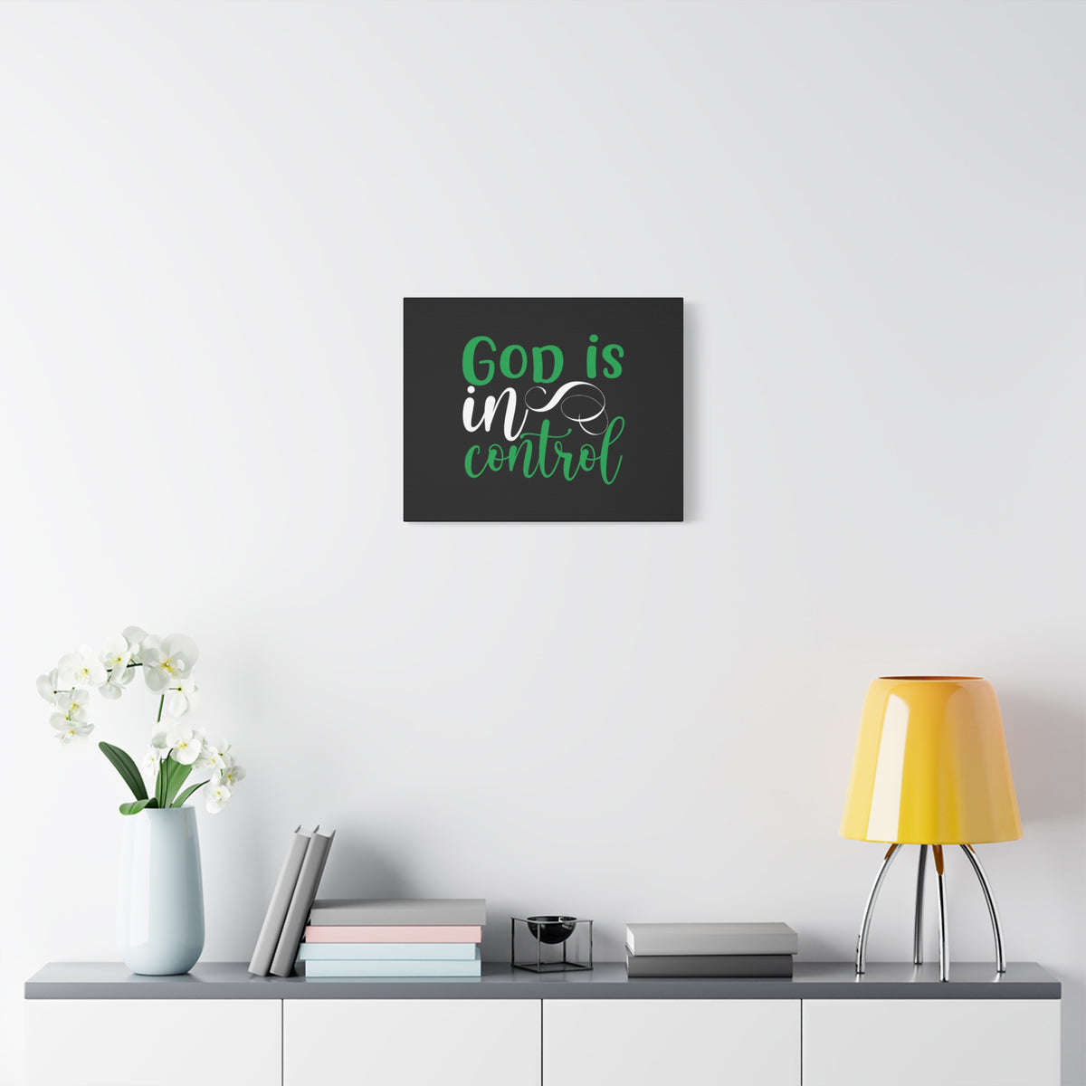 Scripture Canvas God Is In Control Psalm 27:1 Green Christian Wall Art Bible Verse Print Ready to Hang-Express Your Love Gifts