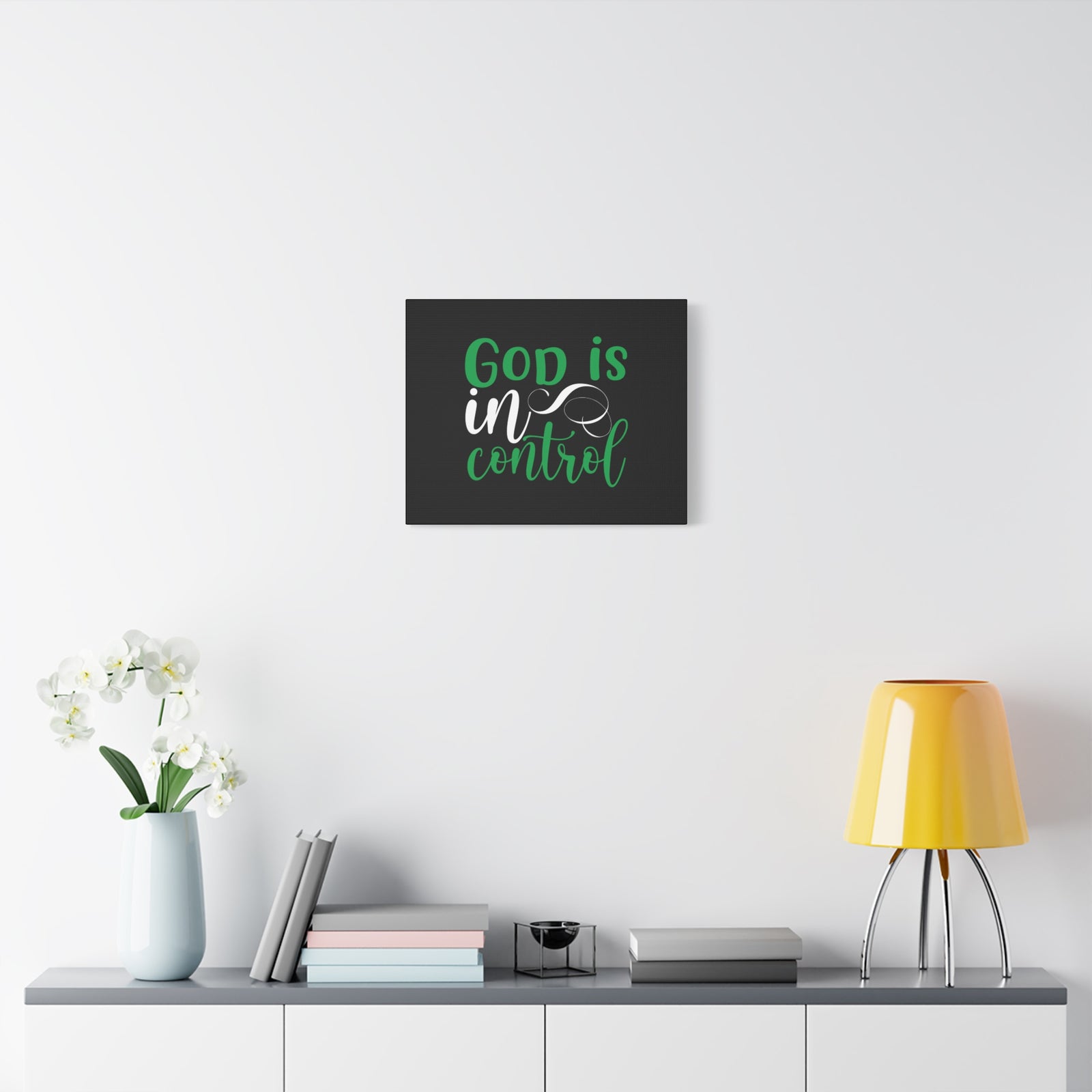 Scripture Canvas God Is In Control Psalm 27:1 Green Christian Wall Art Bible Verse Print Ready to Hang-Express Your Love Gifts