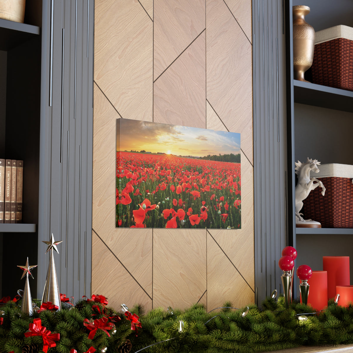 Sunset Over Poppy Field Flower Canvas Wall Art for Home Decor Ready-to-Hang-Express Your Love Gifts