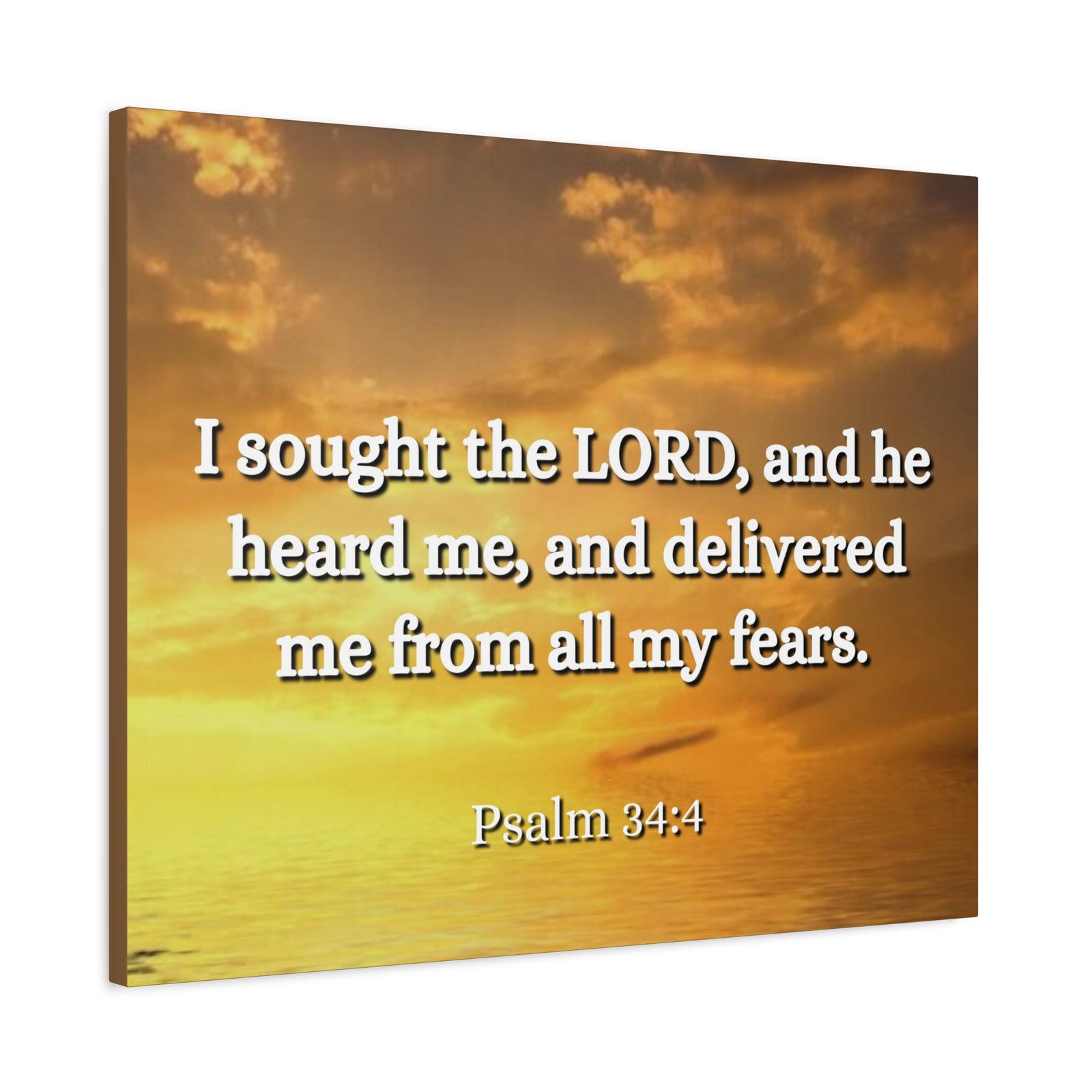 Scripture Canvas All My Fears Psalms 34:4 Christian Wall Art Bible Verse Print Ready to Hang-Express Your Love Gifts