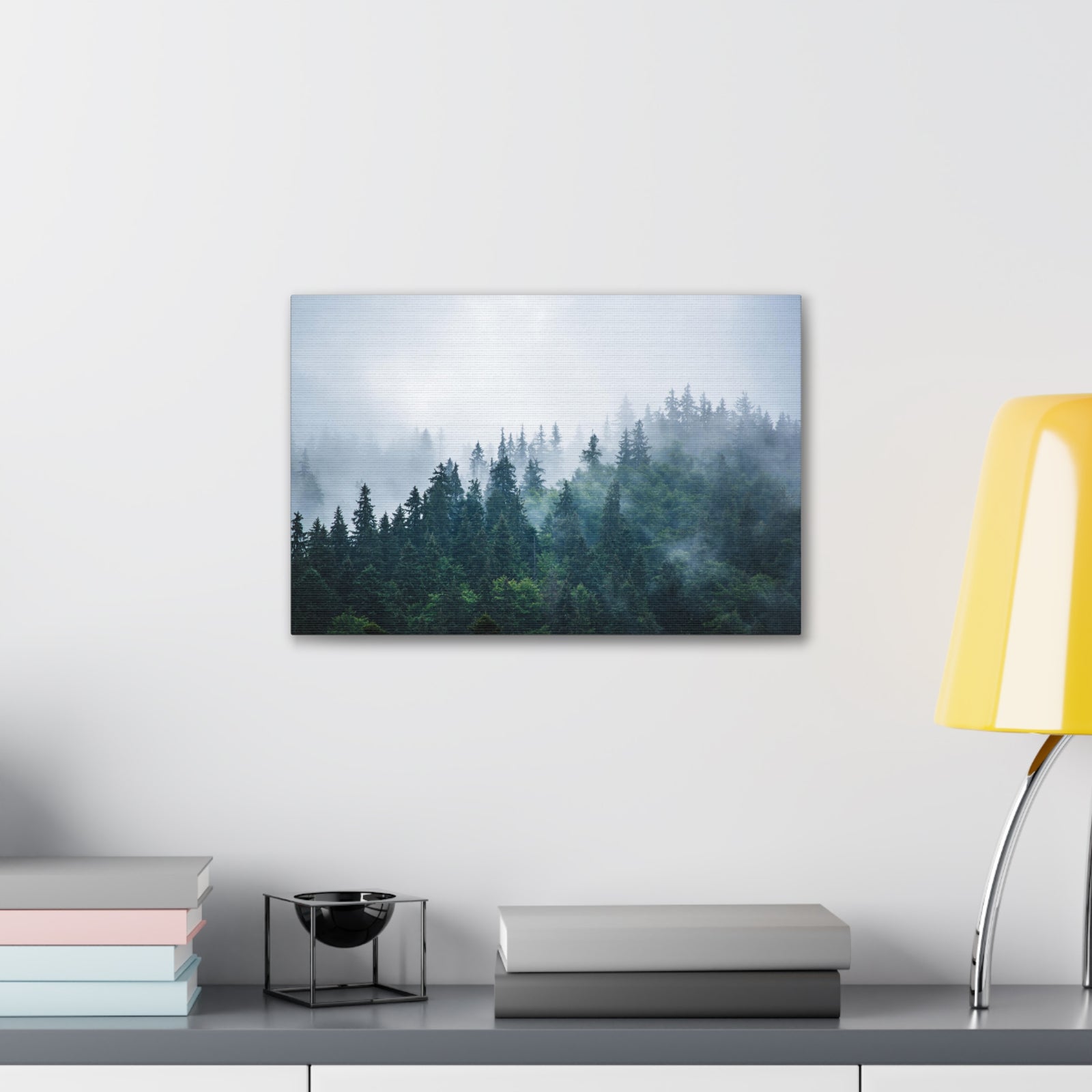 Misty Dark Mountain Forest Nature Wilderness Photography Canvas Wall Art for Home Decor Ready-to-Hang-Express Your Love Gifts