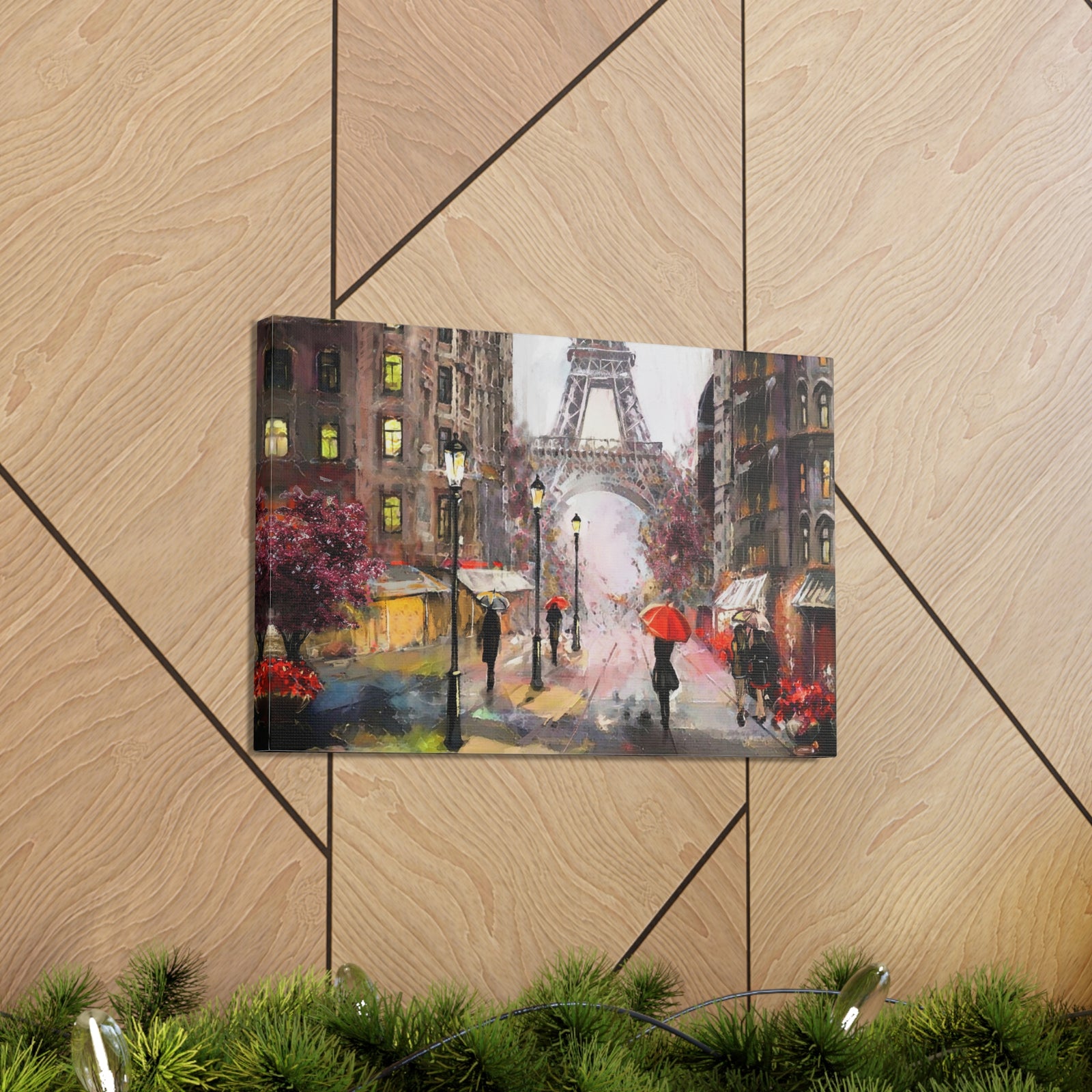 Paris Urban People Under Red Umbrella Paris Eiffel Tower Couple France Canvas Artwork High-Quality Breathtaking French City for Home Decor Ready to Hang-Express Your Love Gifts