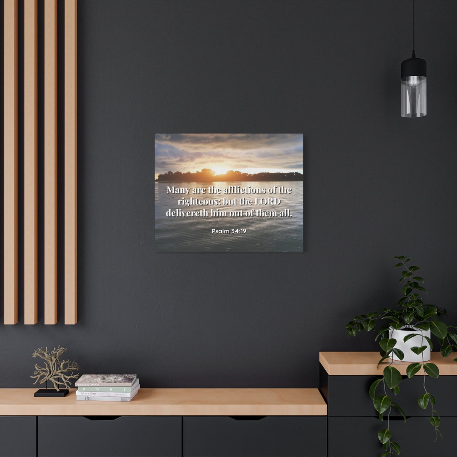 Scripture Canvas The Afflictions Psalm 34:19 Christian Wall Art Bible Verse Print Ready to Hang-Express Your Love Gifts
