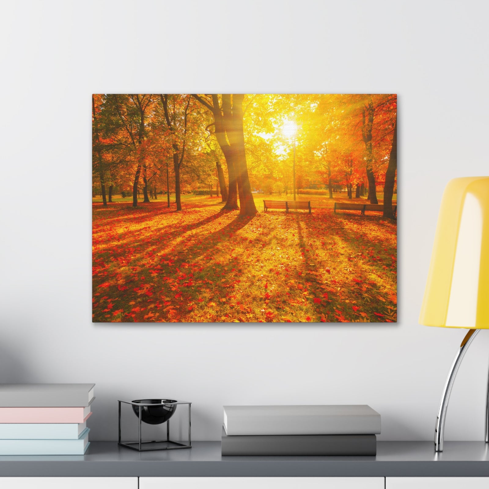 Sunrise Autumn Park Nature Wilderness Photography Canvas Wall Art for Home Decor Ready-to-Hang-Express Your Love Gifts