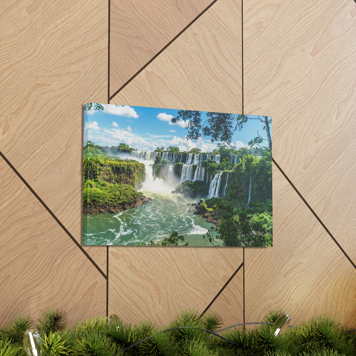 Green Jungle Cascading Waterfall Nature Wilderness Photography Canvas Wall Art for Home Decor Ready-to-Hang-Express Your Love Gifts
