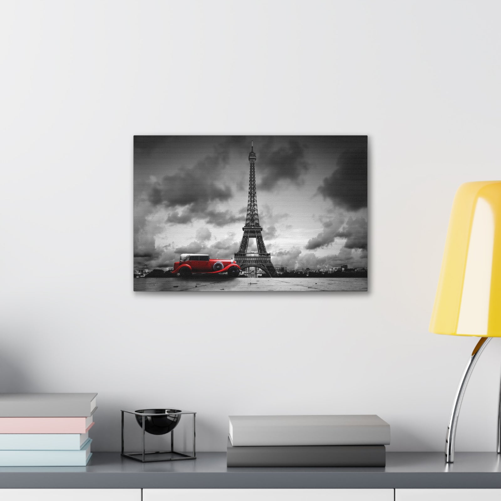 Eiffel Tower And Red Retro Car, France Canvas Artwork High-Quality Breathtaking French City for Home Decor Ready to Hang ‌-Express Your Love Gifts