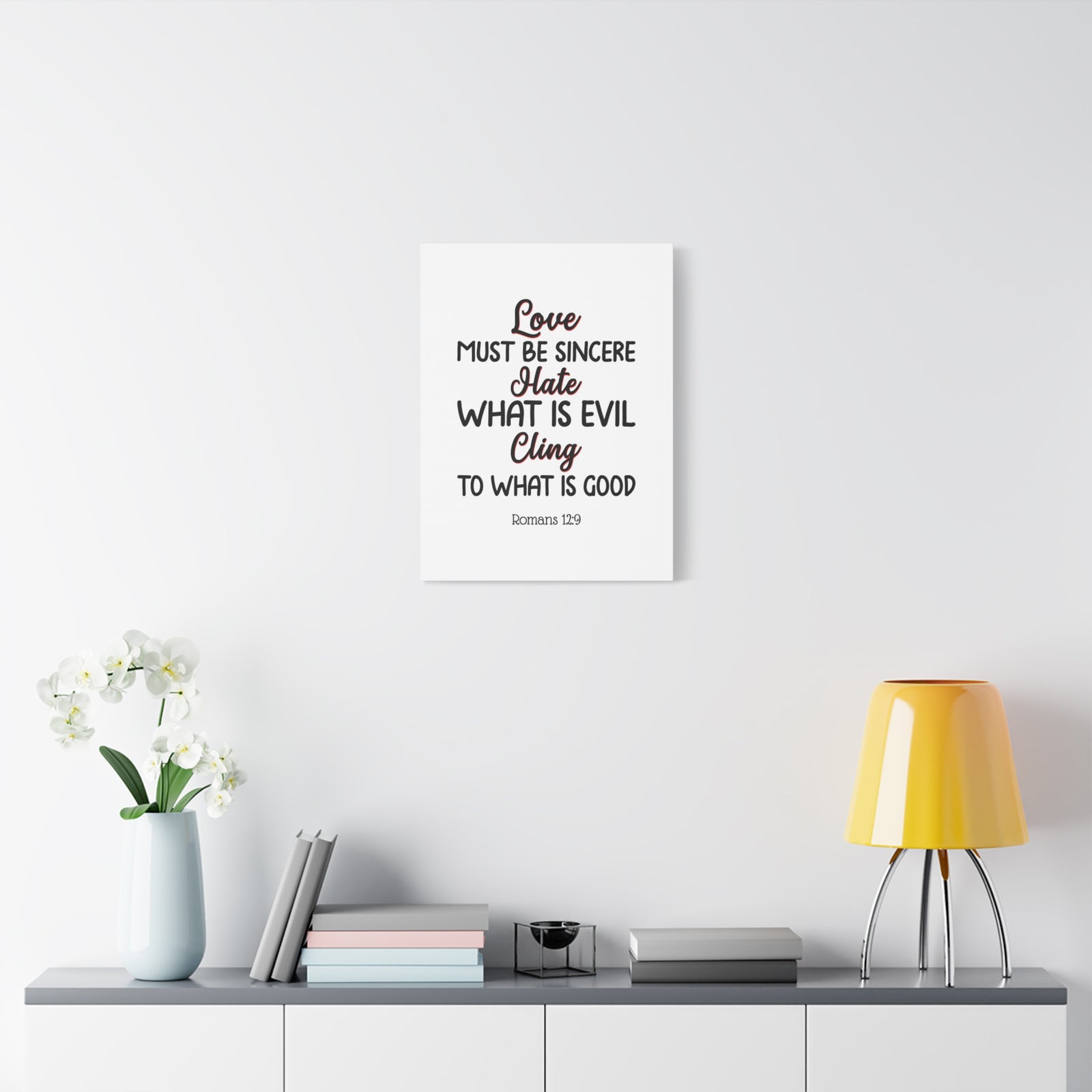 Scripture Canvas Love Must Be Sincere Romans 12:9 Christian Wall Art Bible Verse Print Ready to Hang-Express Your Love Gifts