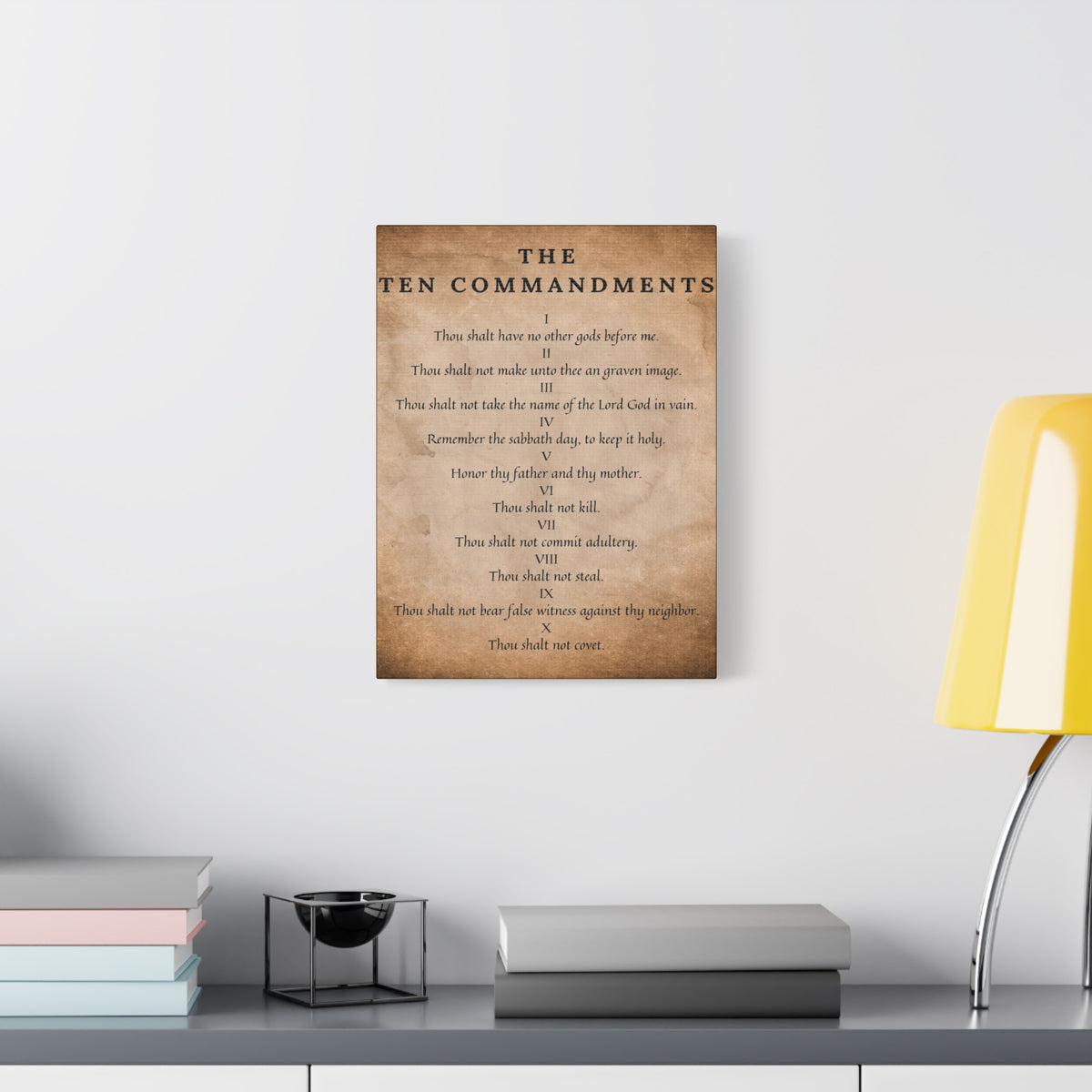 Scripture Canvas 10 Commandments Brown Christian Wall Art Bible Verse Print Ready to Hang-Express Your Love Gifts