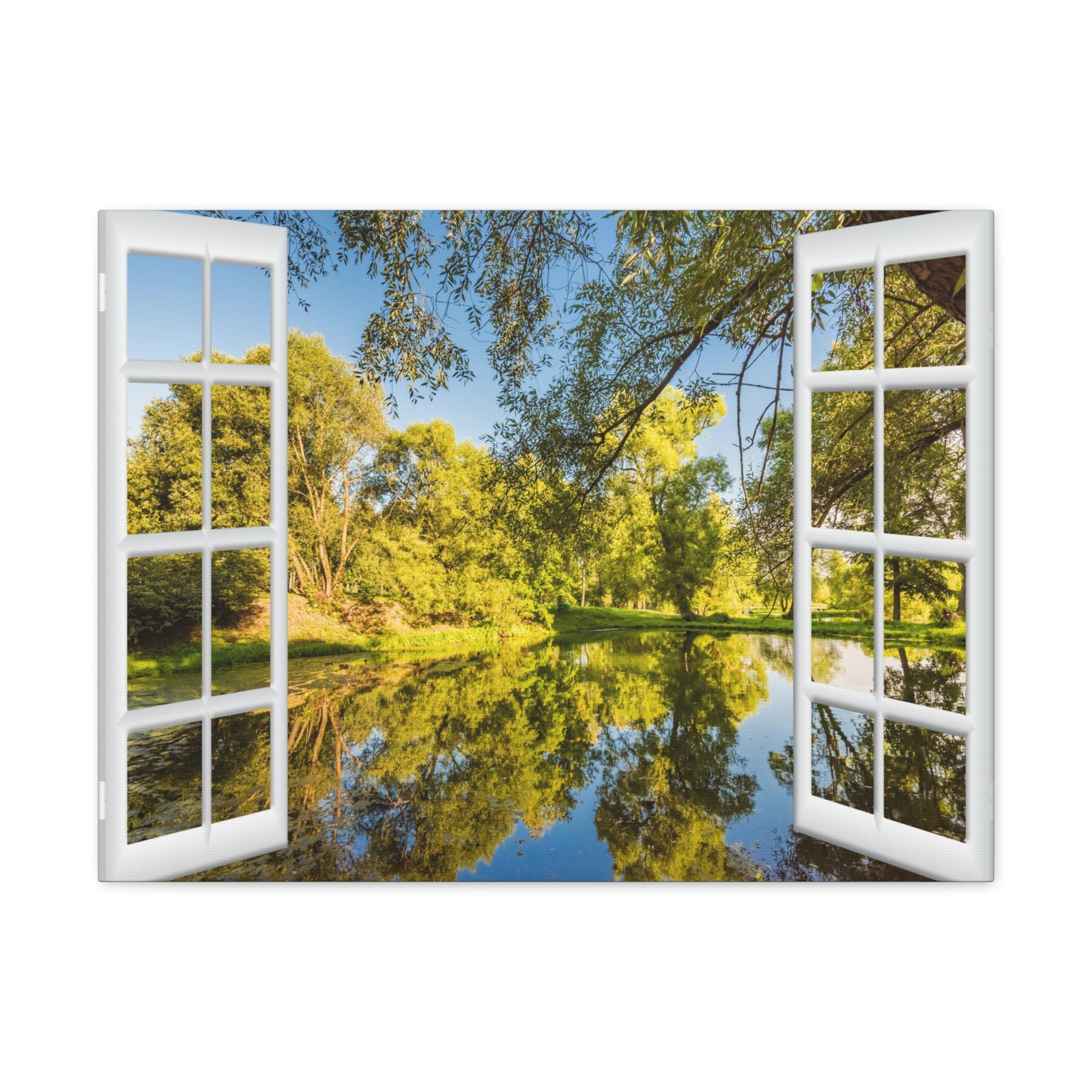 Canvas Print Wall Art Window Clear Lake View Nature Photography Realism Scenic Landscape Colorful Multicolor for Home Decor Ready to Hang-Express Your Love Gifts