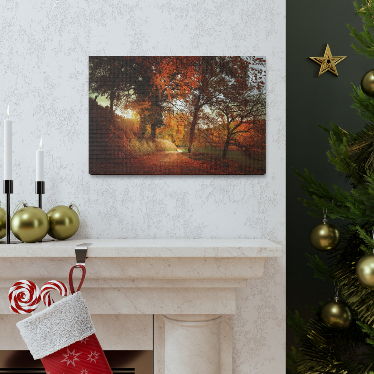 Autumn Park Orange Tree Nature Wilderness Photography Canvas Wall Art for Home Decor Ready-to-Hang-Express Your Love Gifts