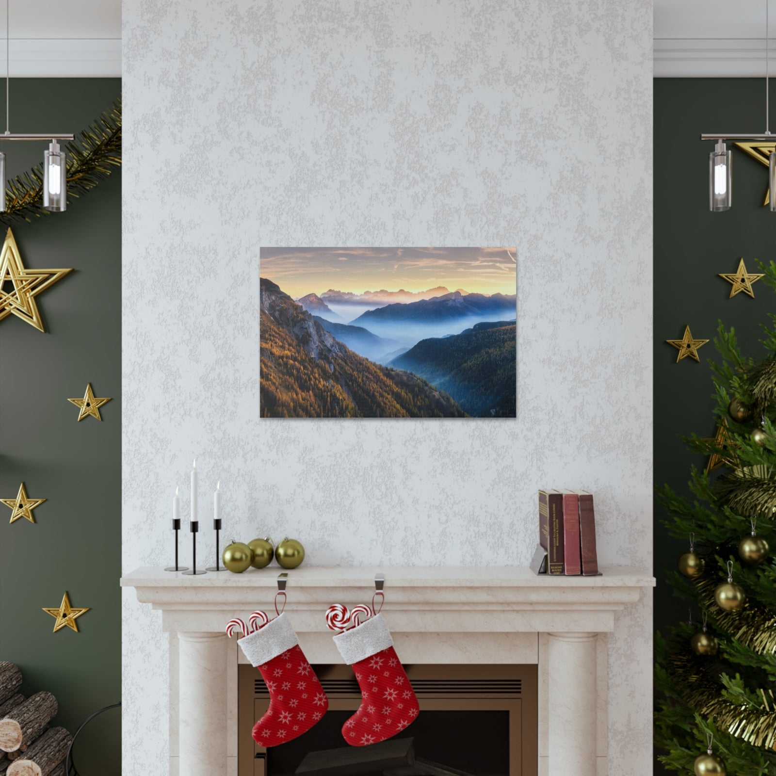 Golden Mountains Misty Nature Wilderness Photography Canvas Wall Art for Home Decor Ready-to-Hang-Express Your Love Gifts