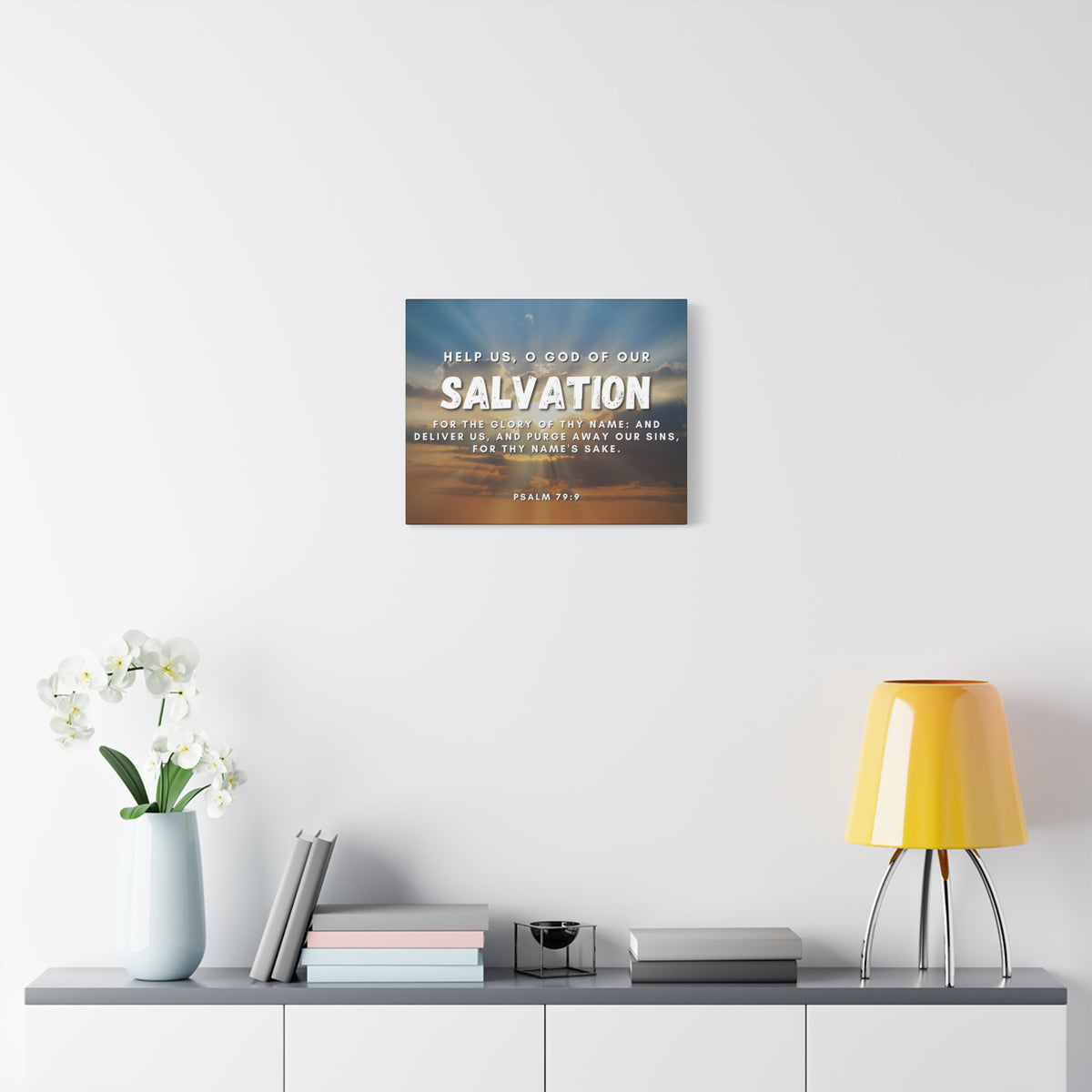 Scripture Canvas Salvation Psalm 79:9 Christian Wall Art Bible Verse Print Ready to Hang-Express Your Love Gifts