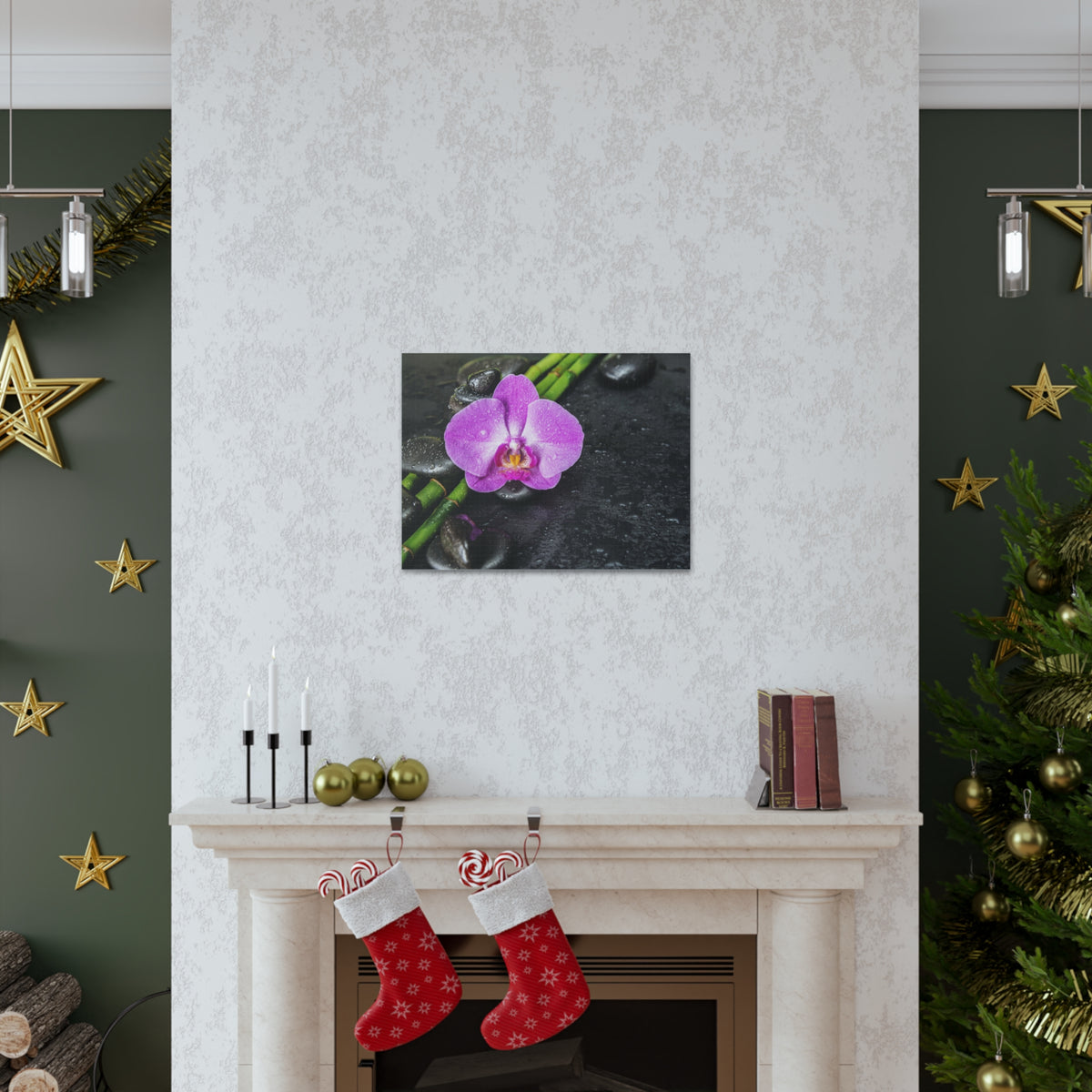 Pink Orchid and Stone Forest Floral Nature Photography Canvas Wall Art for Home Decor Ready-to-Hang-Express Your Love Gifts
