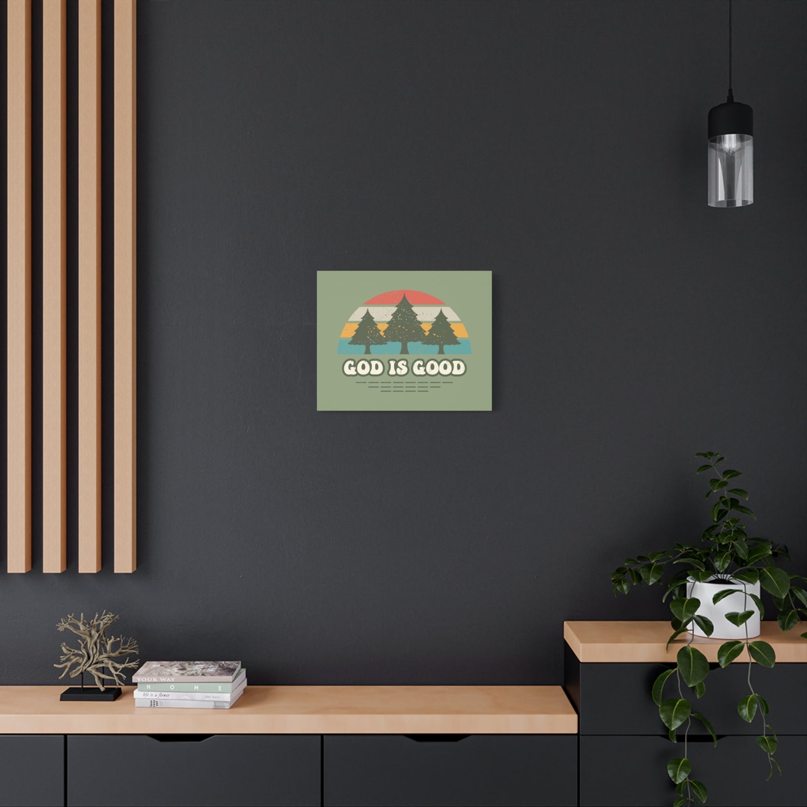 Scripture Canvas God Is Good Psalm 100:5 Three Trees Christian Wall Art Bible Verse Print Ready to Hang-Express Your Love Gifts