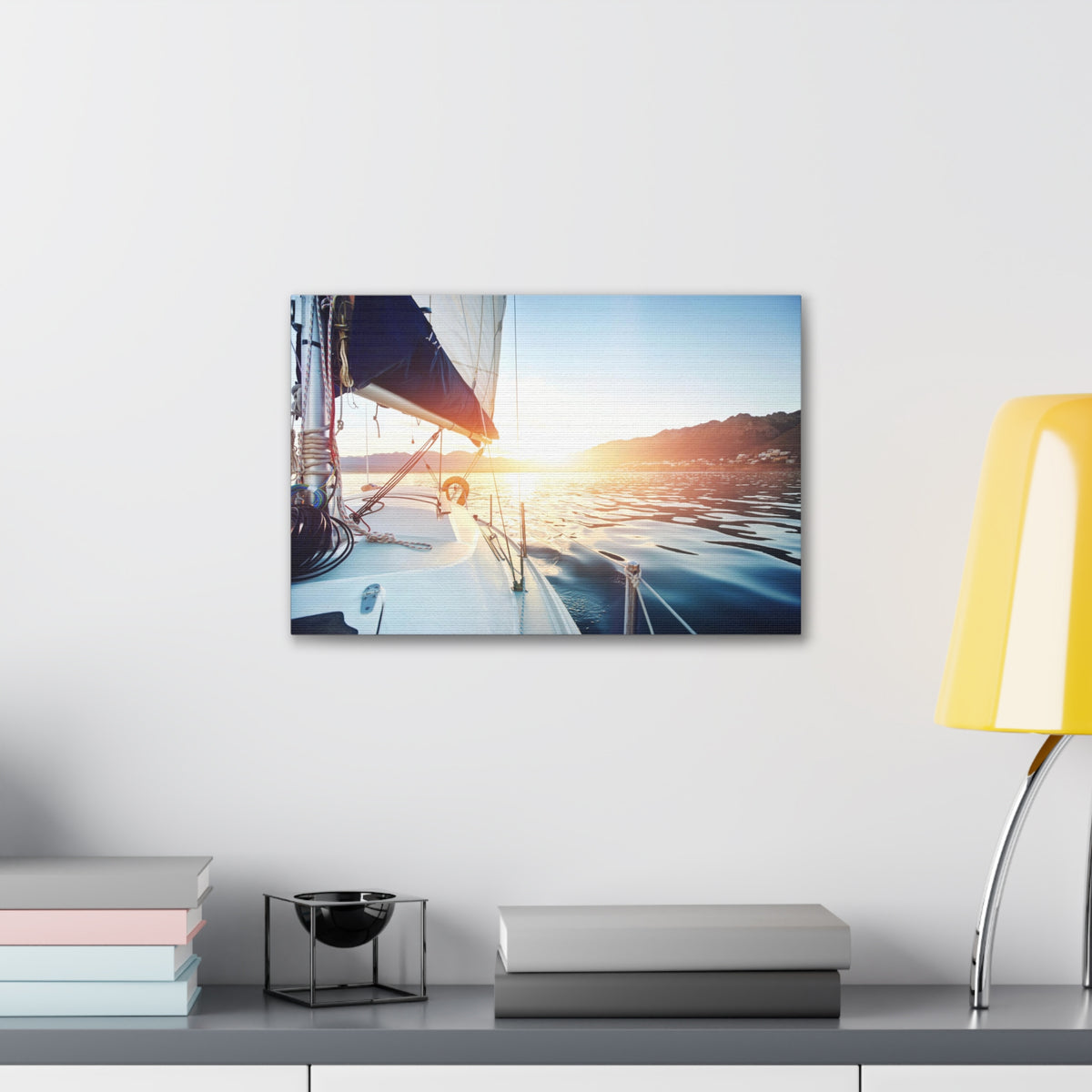 Sailing Yacht Boat On ocean At Sunset Ocean Canvas Wall Art for Home Decor Ready-to-Hang-Express Your Love Gifts