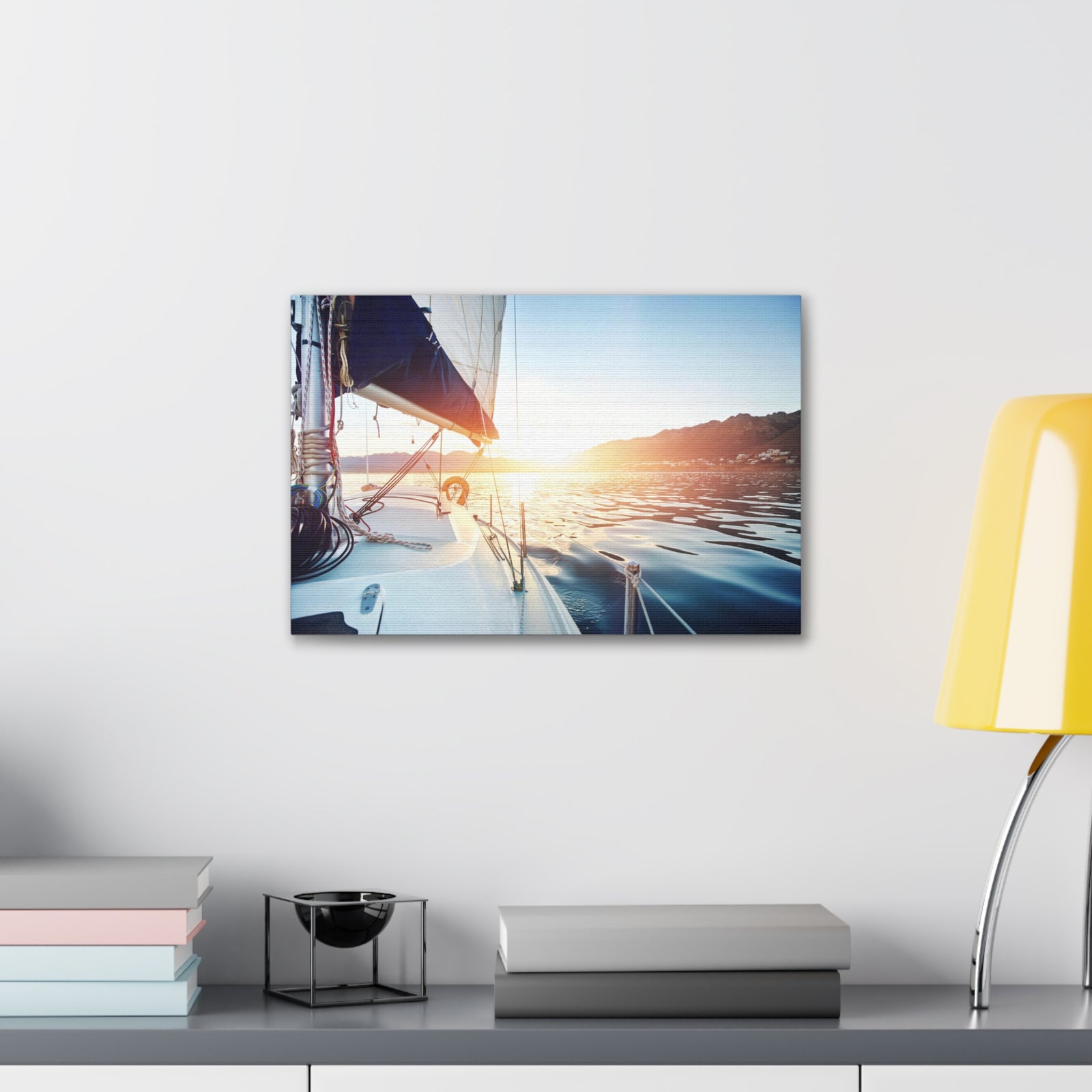Sailing Yacht Boat On ocean At Sunset Ocean Canvas Wall Art for Home Decor Ready-to-Hang-Express Your Love Gifts