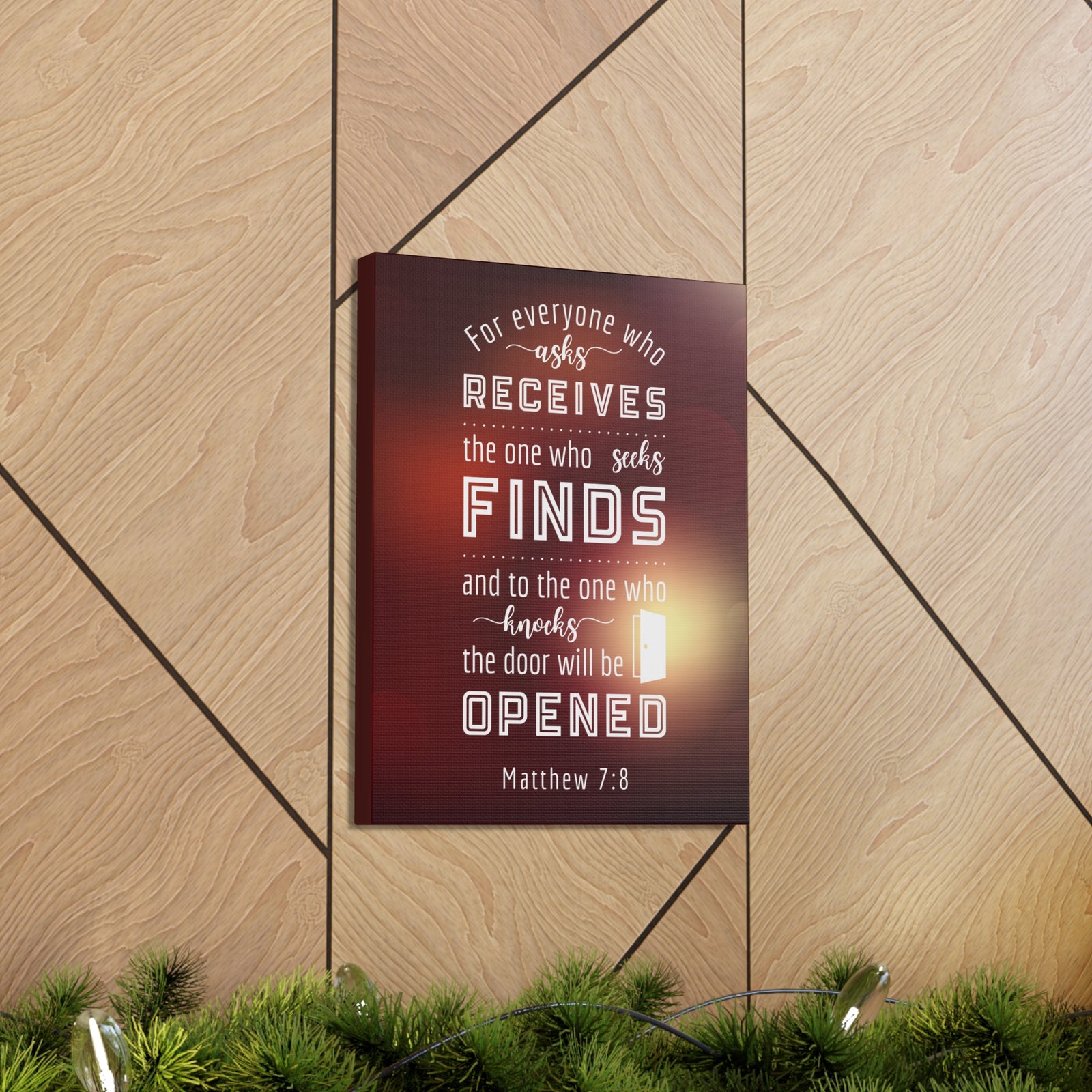 Scripture Canvas The Door Will Be Opened Matthew 7:8 Wall Art Bible Verse Print Ready to Hang-Express Your Love Gifts