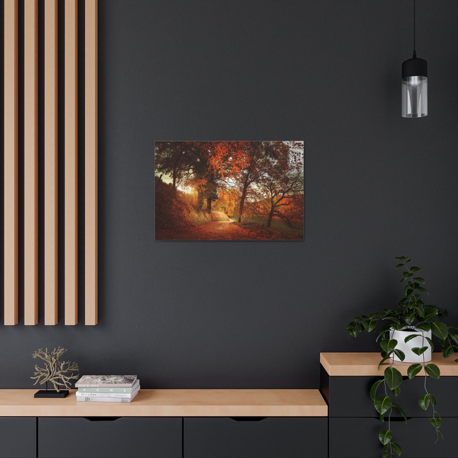 Autumn Park Orange Tree Nature Wilderness Photography Canvas Wall Art for Home Decor Ready-to-Hang-Express Your Love Gifts