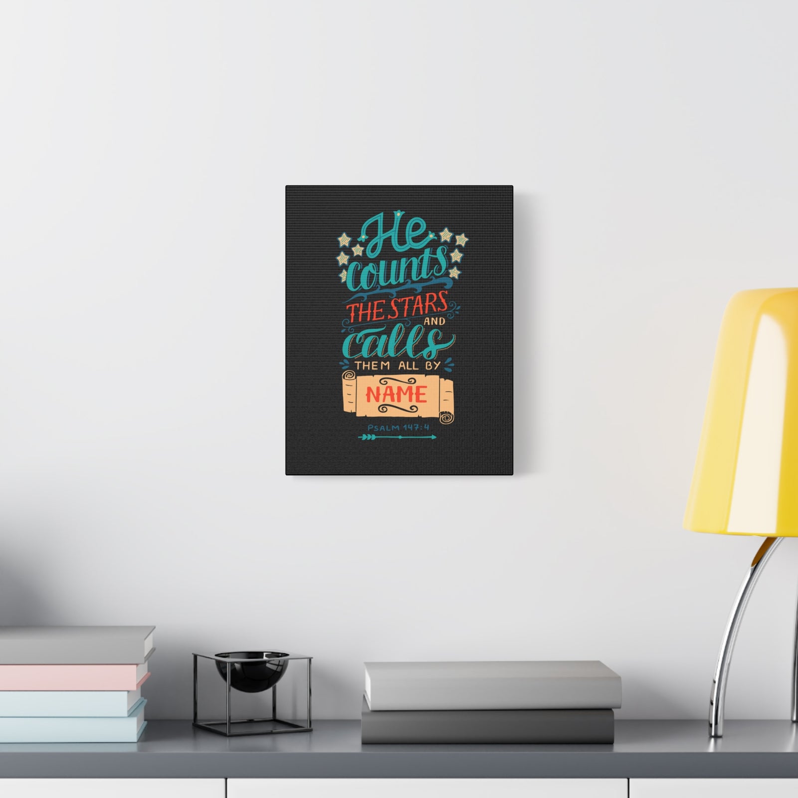 Scripture Canvas He Counts The Stars Psalm 147:4 Christian Wall Art Bible Verse Print Ready to Hang-Express Your Love Gifts