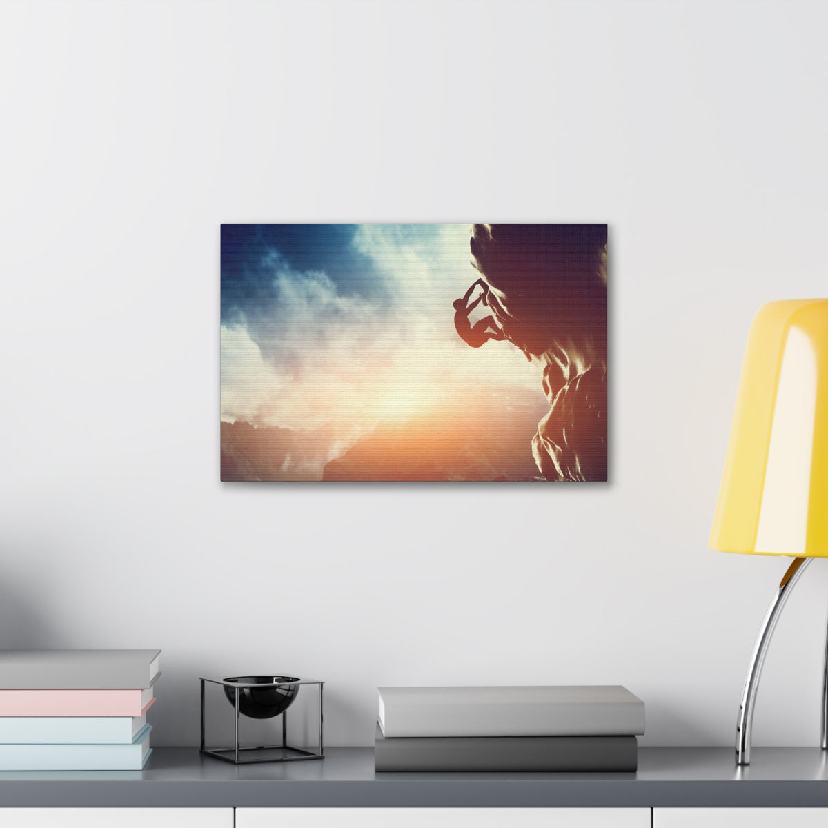 Man Climbing Rock Mountain Nature Wilderness Photography Canvas Wall Art for Home Decor Ready-to-Hang-Express Your Love Gifts