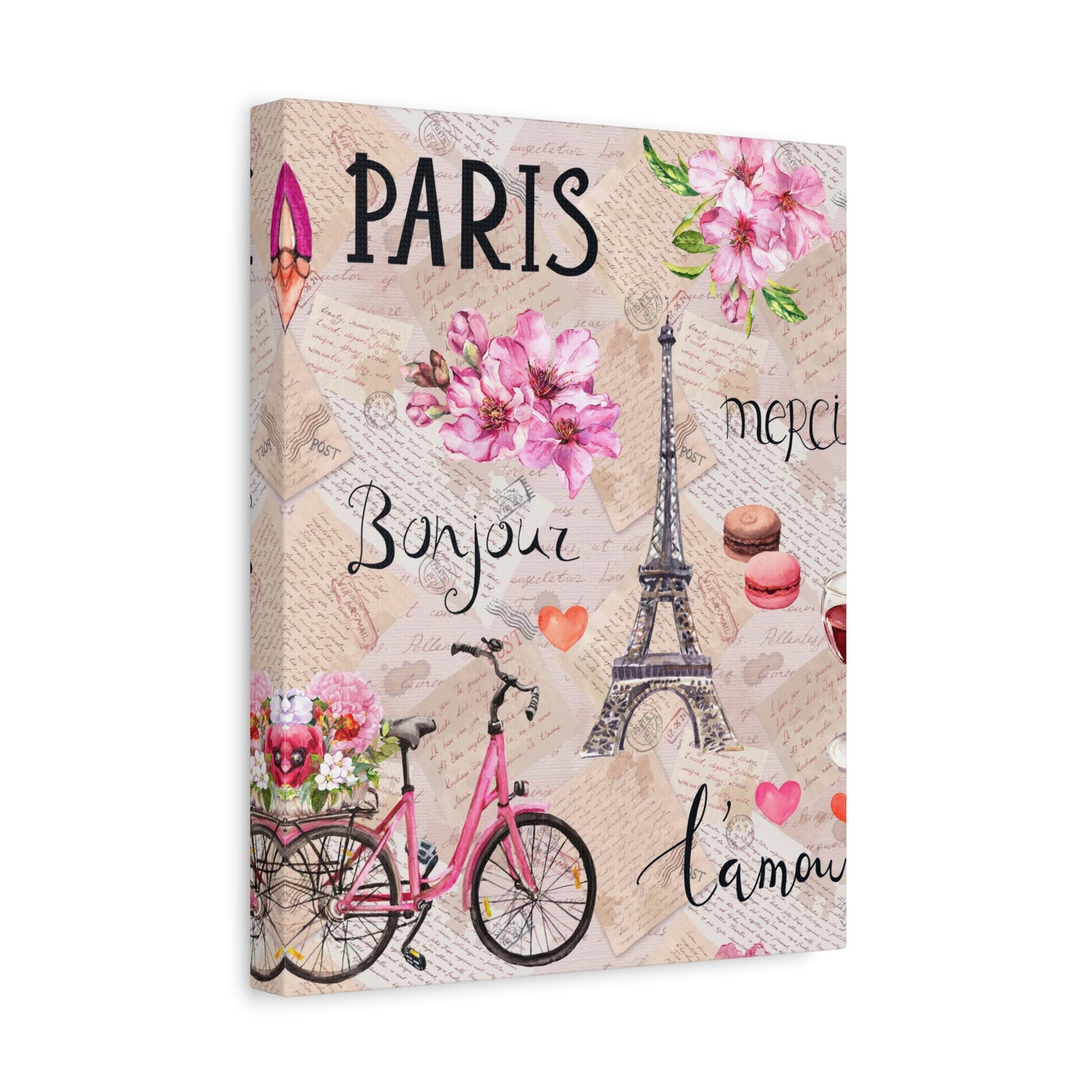 Eiffel Tower Pink Bike Paris Illustration France Canvas Artwork High-Quality Breathtaking French City for Home Decor Ready to Hang-Express Your Love Gifts