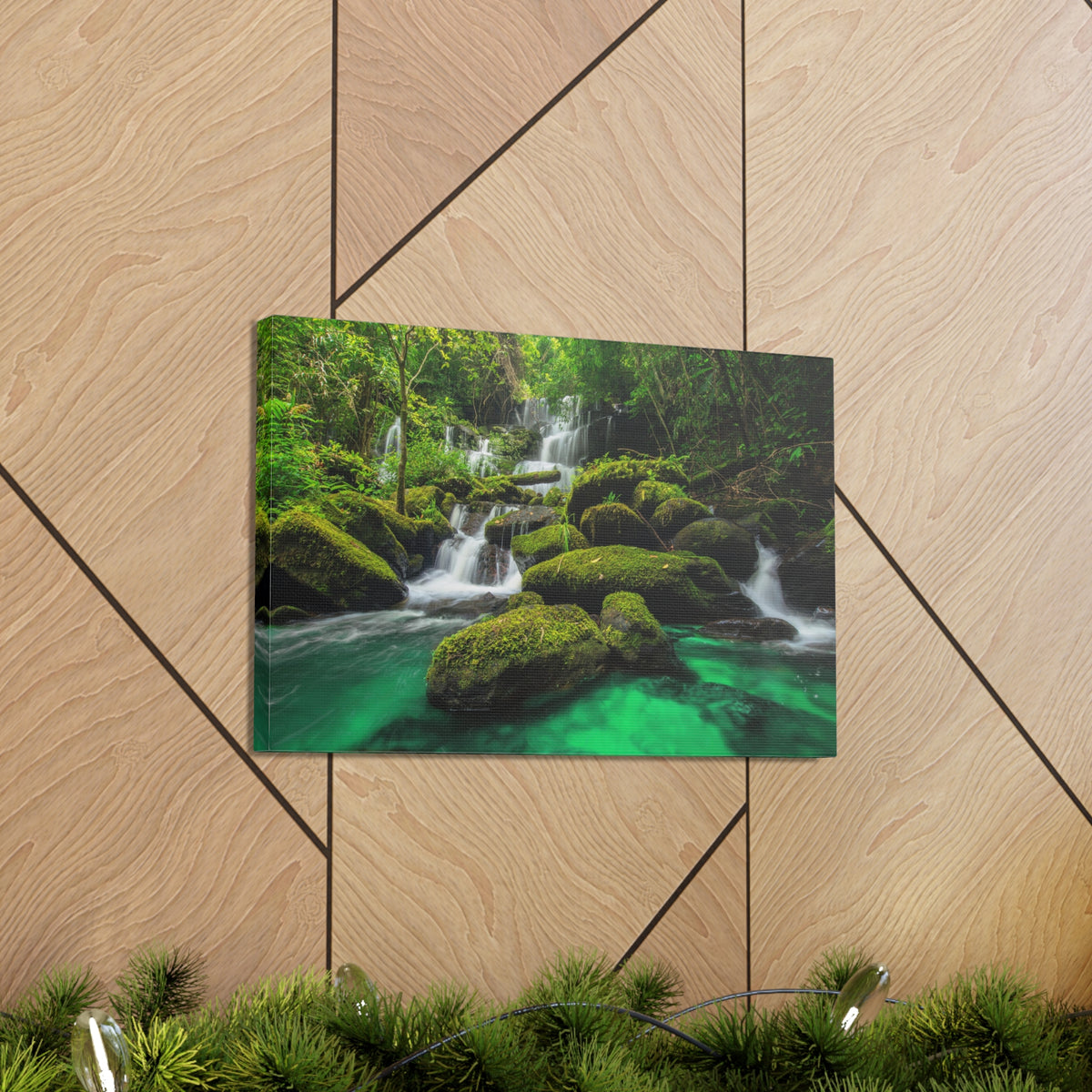 Jungle Waterfall In Thailand Modern Multicolor Scenic Nature Photography Canvas Home Office Decor Ready to Hang-Express Your Love Gifts