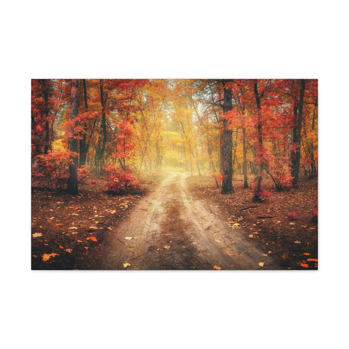 Autumn Forest Misty Orange Tree Path Nature Wilderness Photography Canvas Wall Art for Home Decor Ready-to-Hang-Express Your Love Gifts
