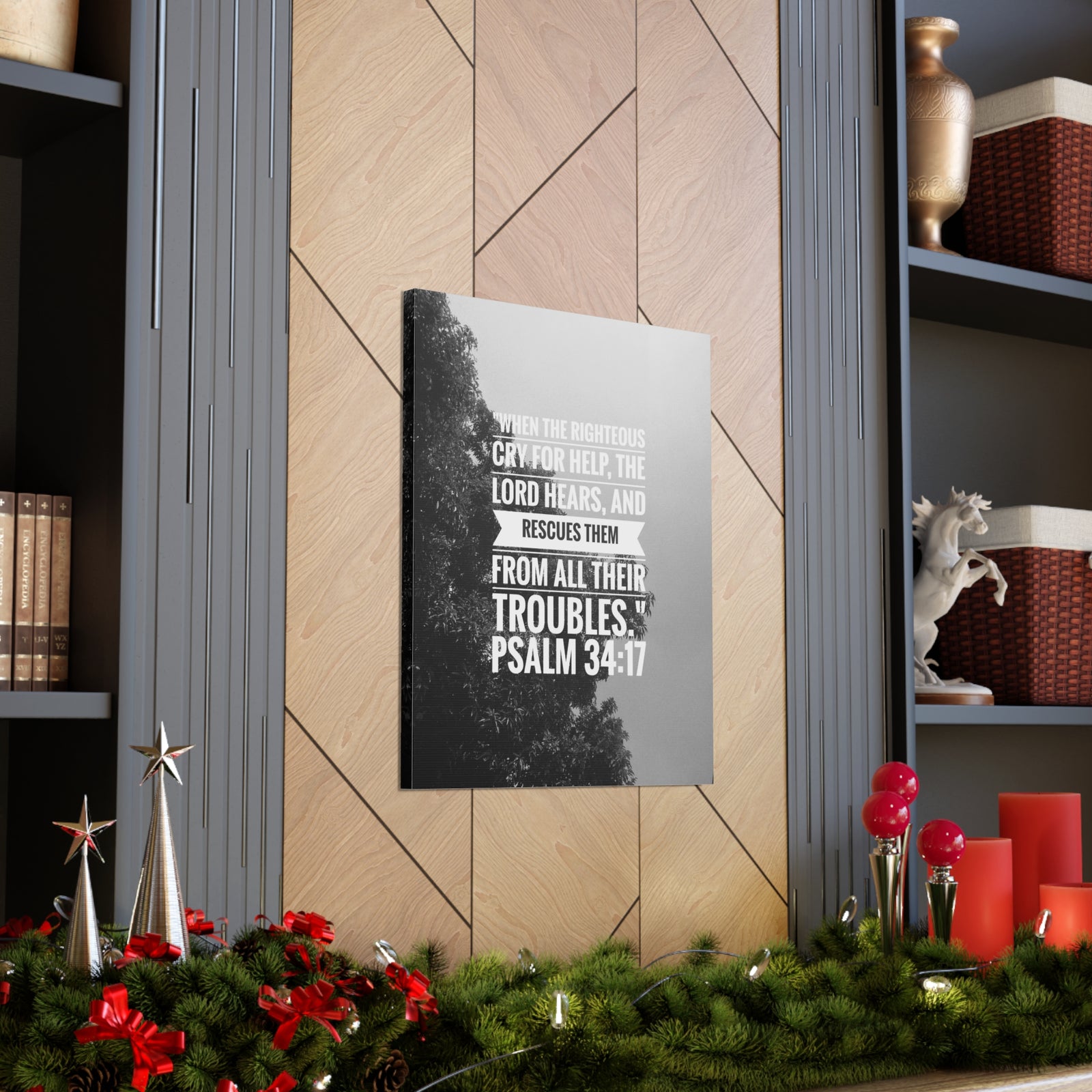 Scripture Canvas Rescues Them Psalm 34:17 Christian Wall Art Bible Verse Print Ready to Hang-Express Your Love Gifts