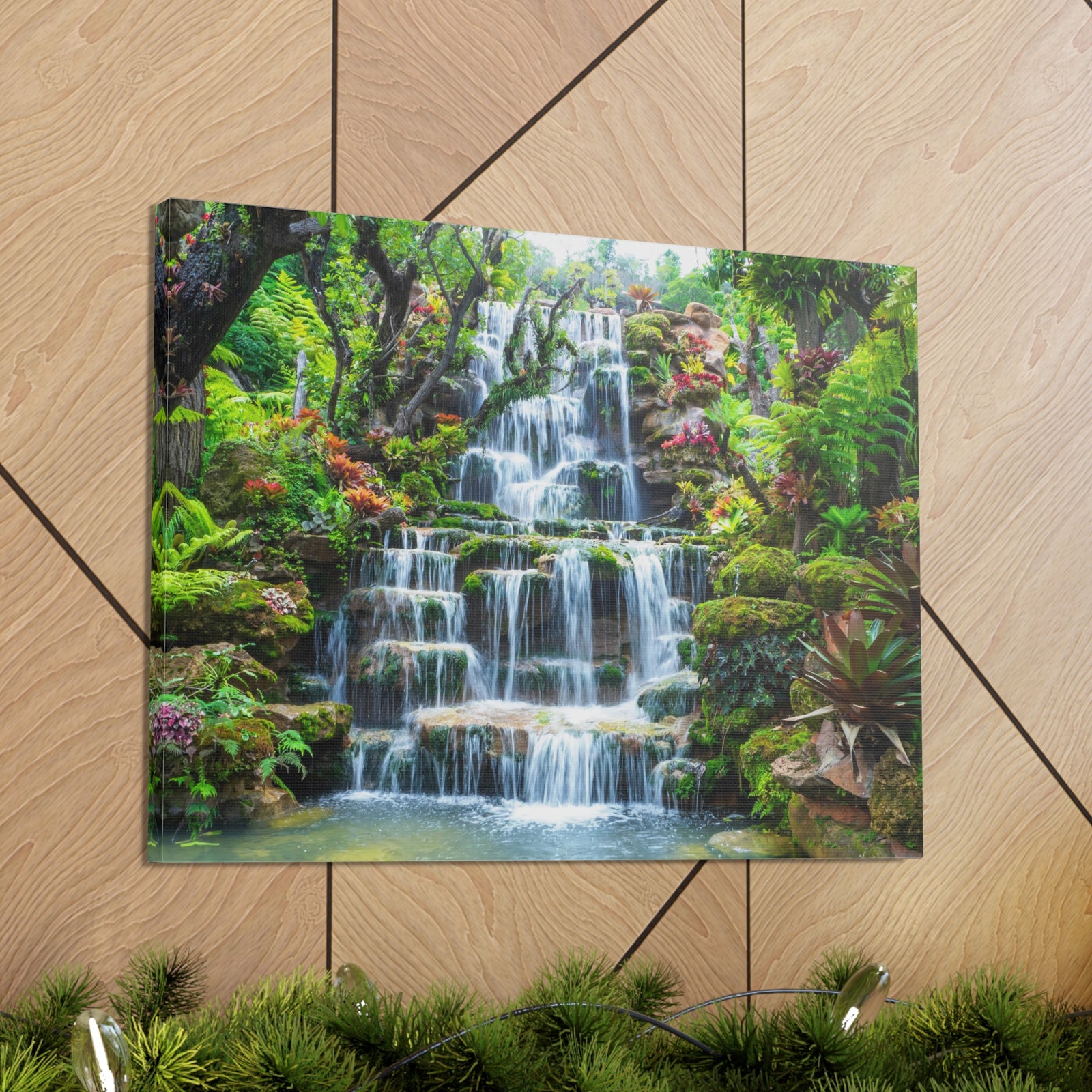 Waterfall w Maple Trees Kyoto Garden Canvas Wall Art for Home Decor Ready-to-Hang-Express Your Love Gifts