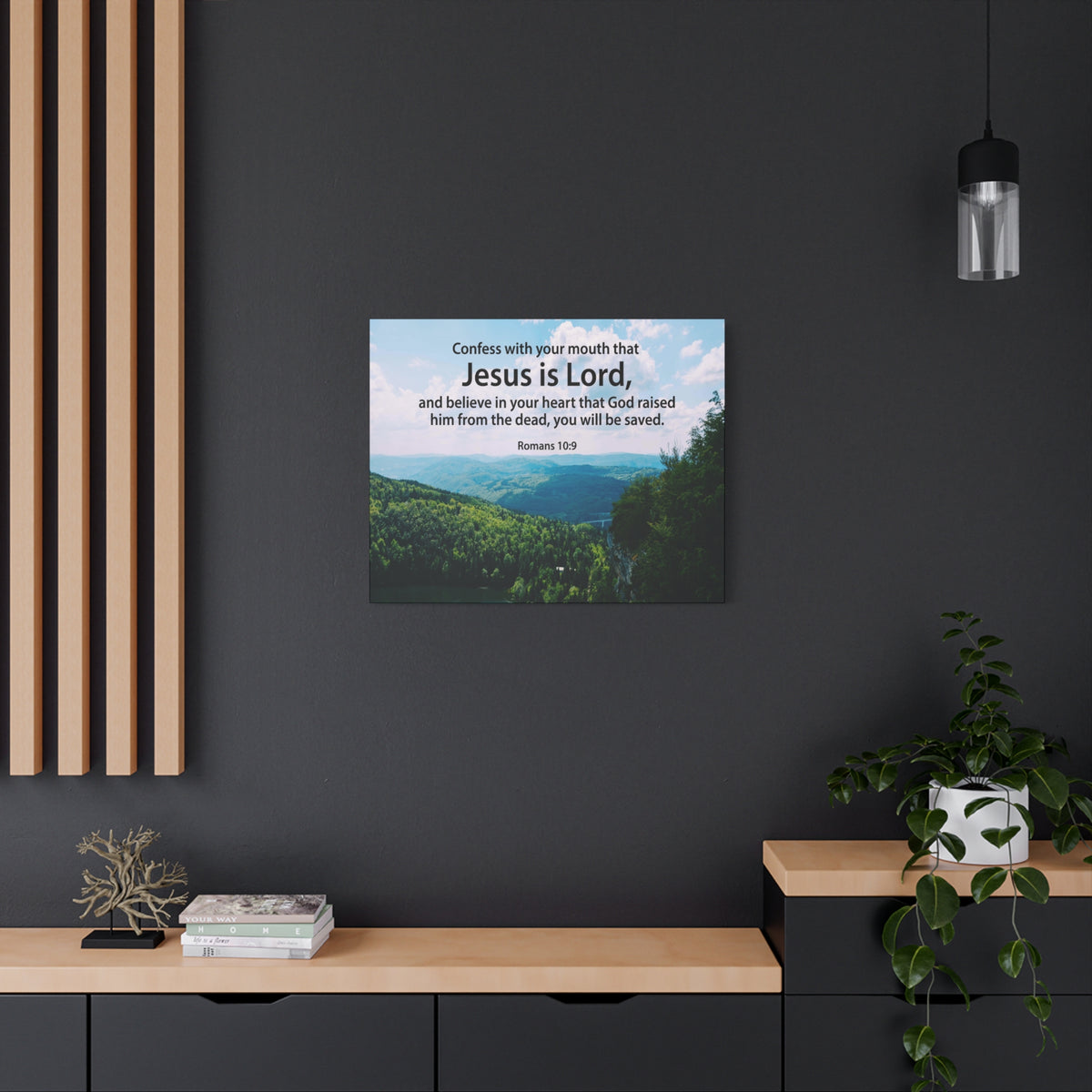 Scripture Canvas Jesus is Lord Romans 10:9 Christian Wall Art Bible Verse Print Ready to Hang-Express Your Love Gifts