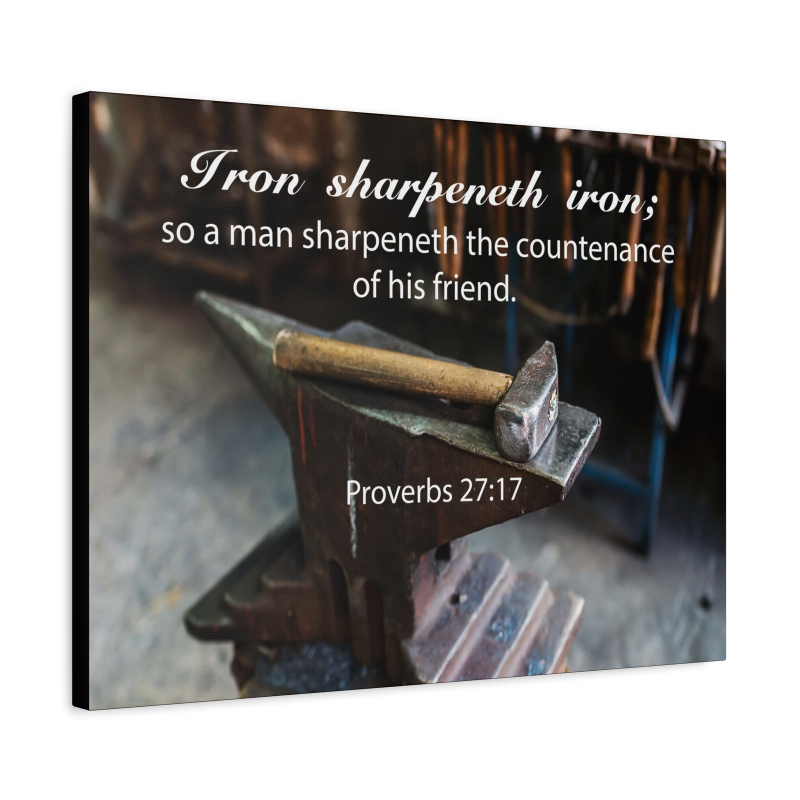 Scripture Canvas Iron Sharpeneth Iron Proverbs 27:17 Christian Wall Art Bible Verse Print Ready to Hang-Express Your Love Gifts