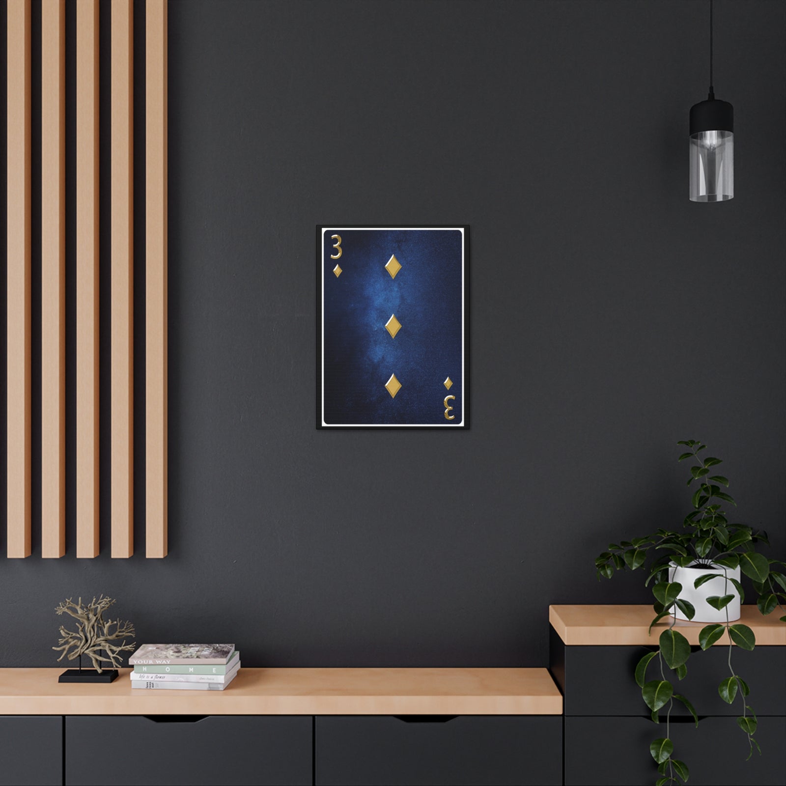 Three Of Diamonds Space Background Playing Card Canvas Wall Art for Home Decor Ready-to-Hang-Express Your Love Gifts