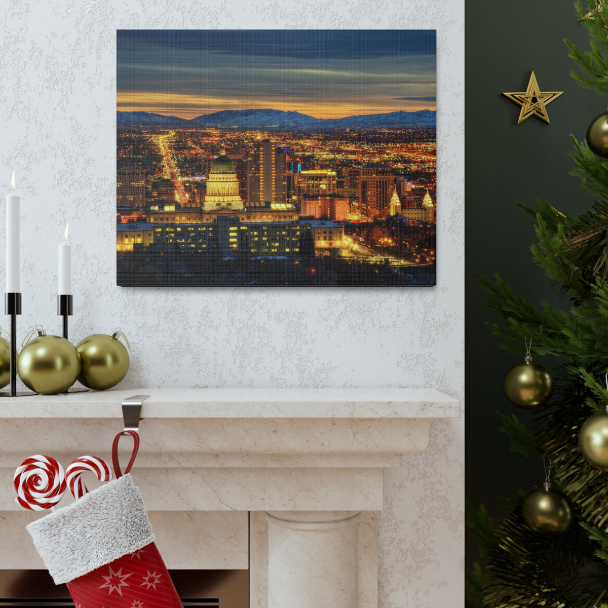 Salt Lake City Night Skyline Canvas Artwork High-Quality Breathtaking Stunning Cityscape for Home Decor Ready to Hang-Express Your Love Gifts