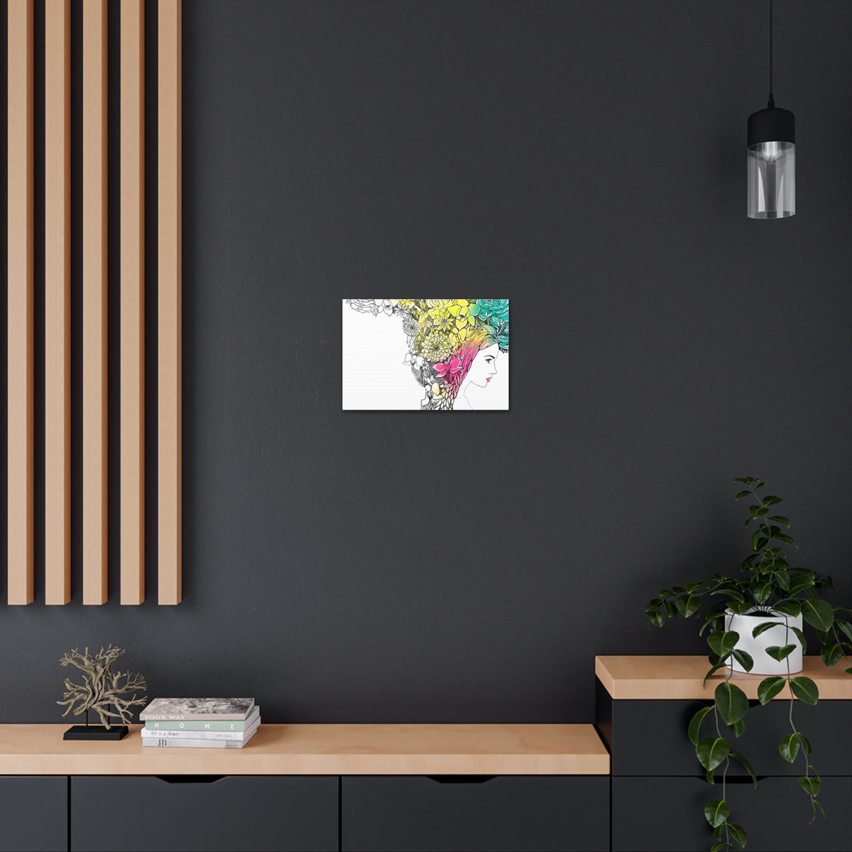 Young Girl With Hair Made Of Flowers And Leaves Flower Canvas Wall Art for Home Decor Ready-to-Hang-Express Your Love Gifts