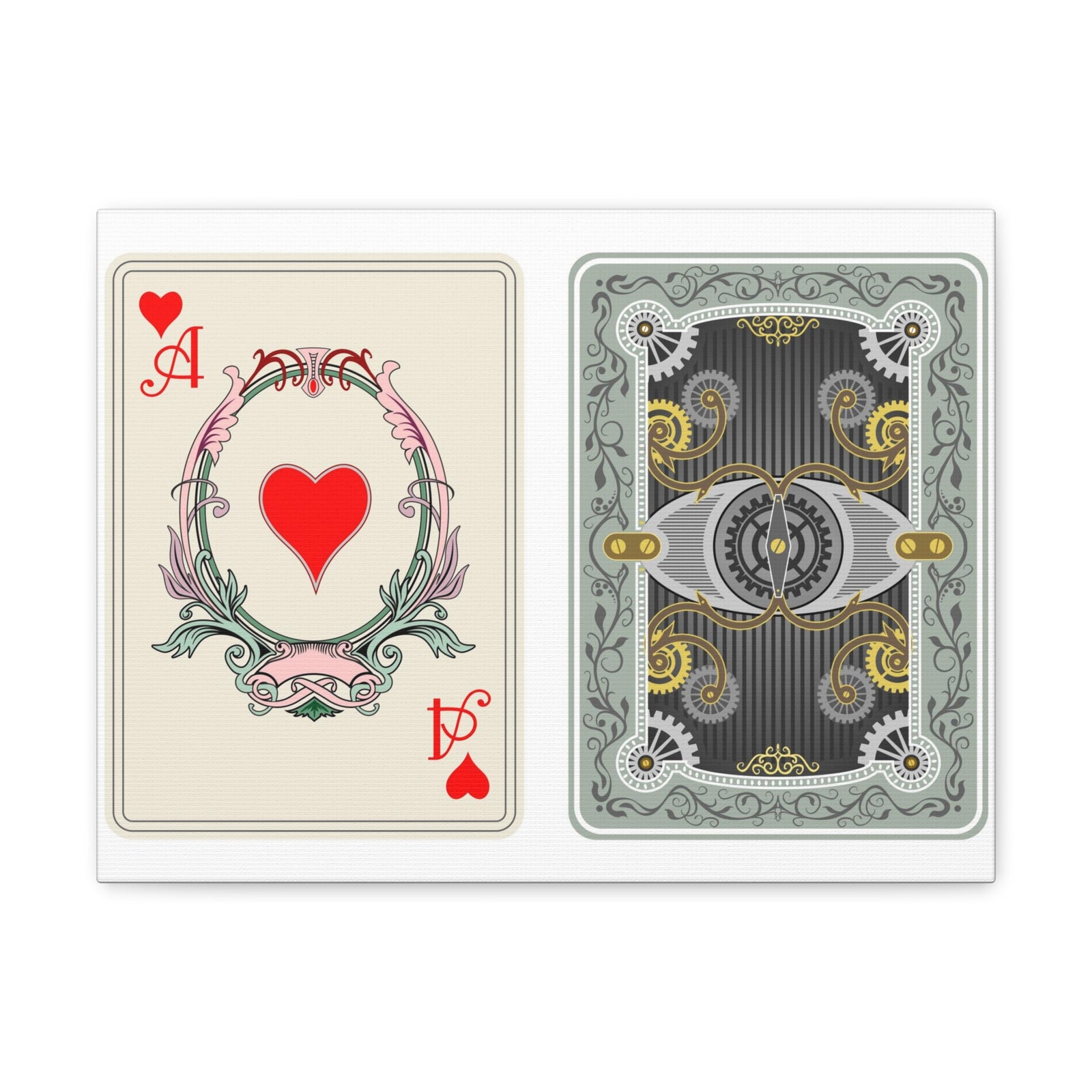 Steampunk Style Ace Of Hearts Playing Card Canvas Wall Art for Home Decor Ready-to-Hang-Express Your Love Gifts