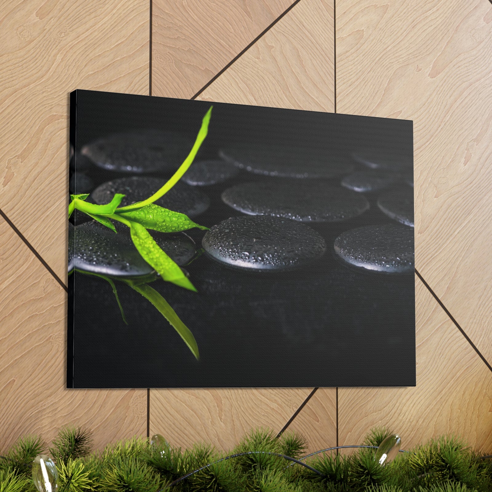 Green Bamboo on Stones Forest Floral Nature Photography Canvas Wall Art for Home Decor Ready-to-Hang-Express Your Love Gifts