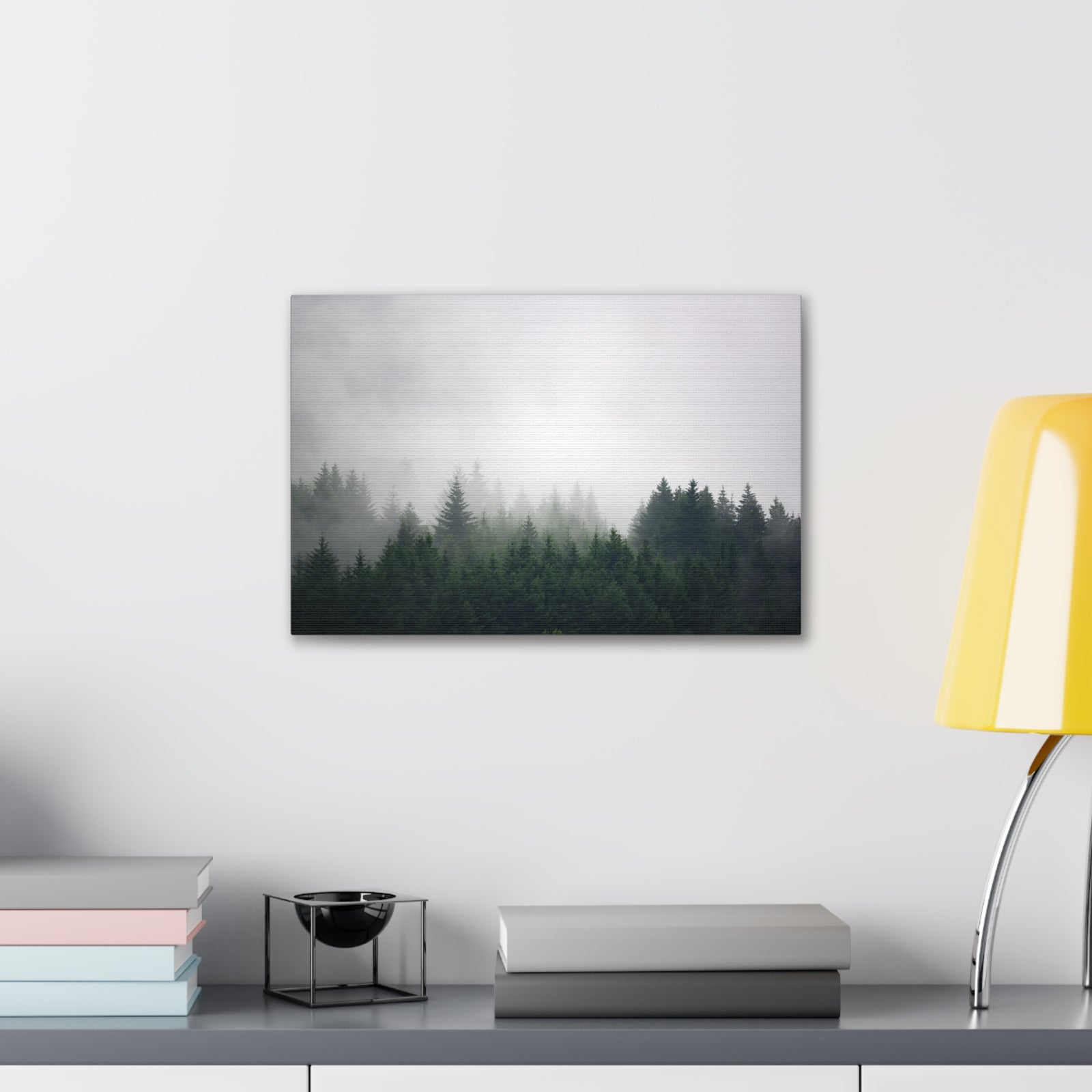 Foggy Dark Forest Nature Wilderness Photography Canvas Wall Art for Home Decor Ready-to-Hang-Express Your Love Gifts