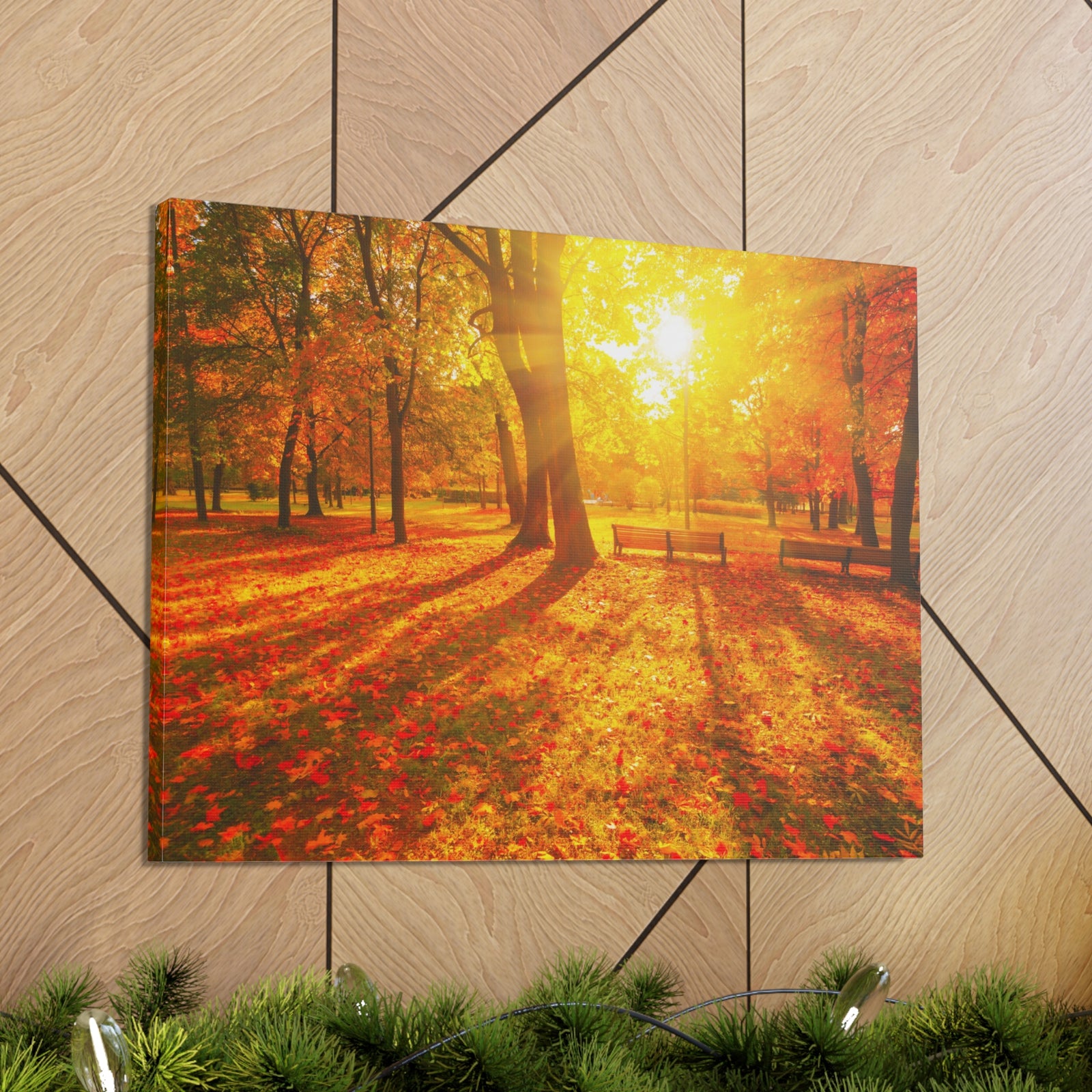 Sunrise Autumn Park Nature Wilderness Photography Canvas Wall Art for Home Decor Ready-to-Hang-Express Your Love Gifts
