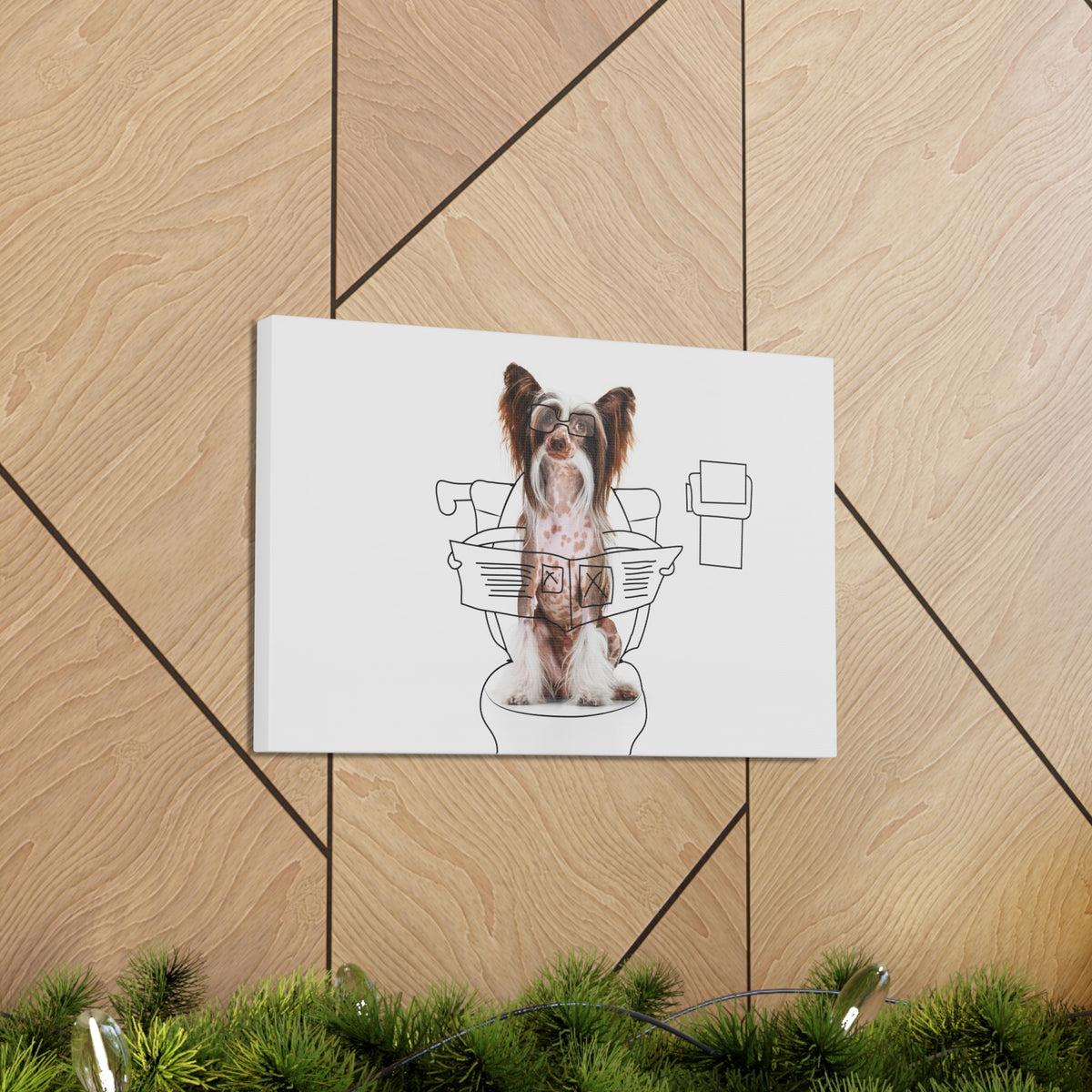 Chinese Crested Reading Newspaper On Toilet Funny Canvas Wall Art for Home Decor Ready-to-Hand-Express Your Love Gifts
