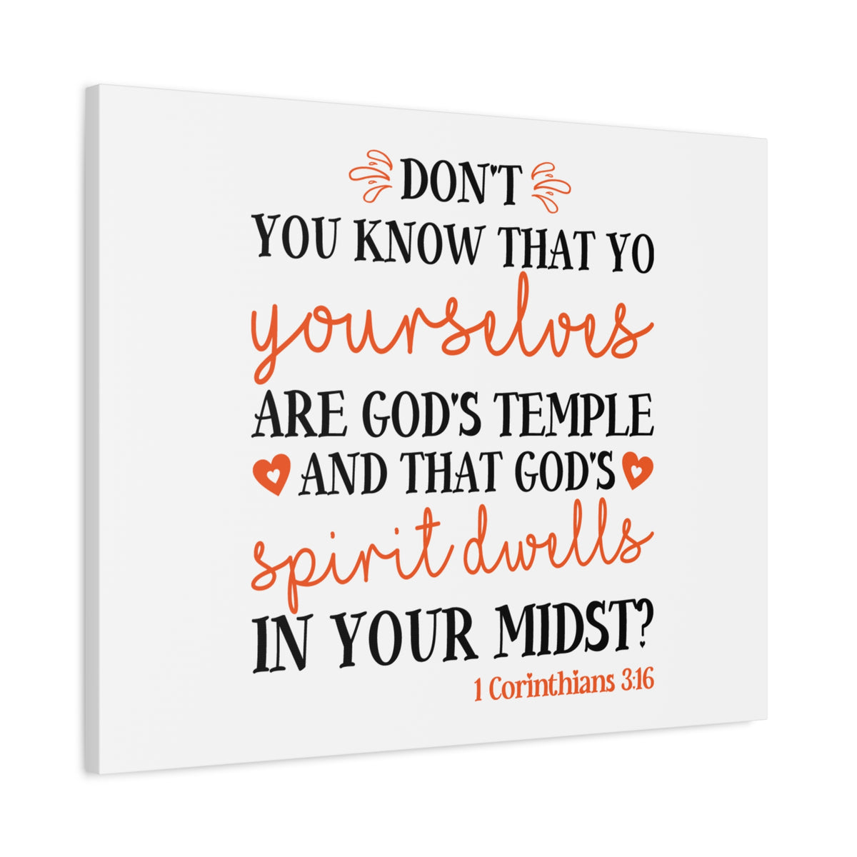 Scripture Canvas God's Temple 1 Corinthians 3:16 Christian Wall Art Bible Verse Print Ready to Hang-Express Your Love Gifts