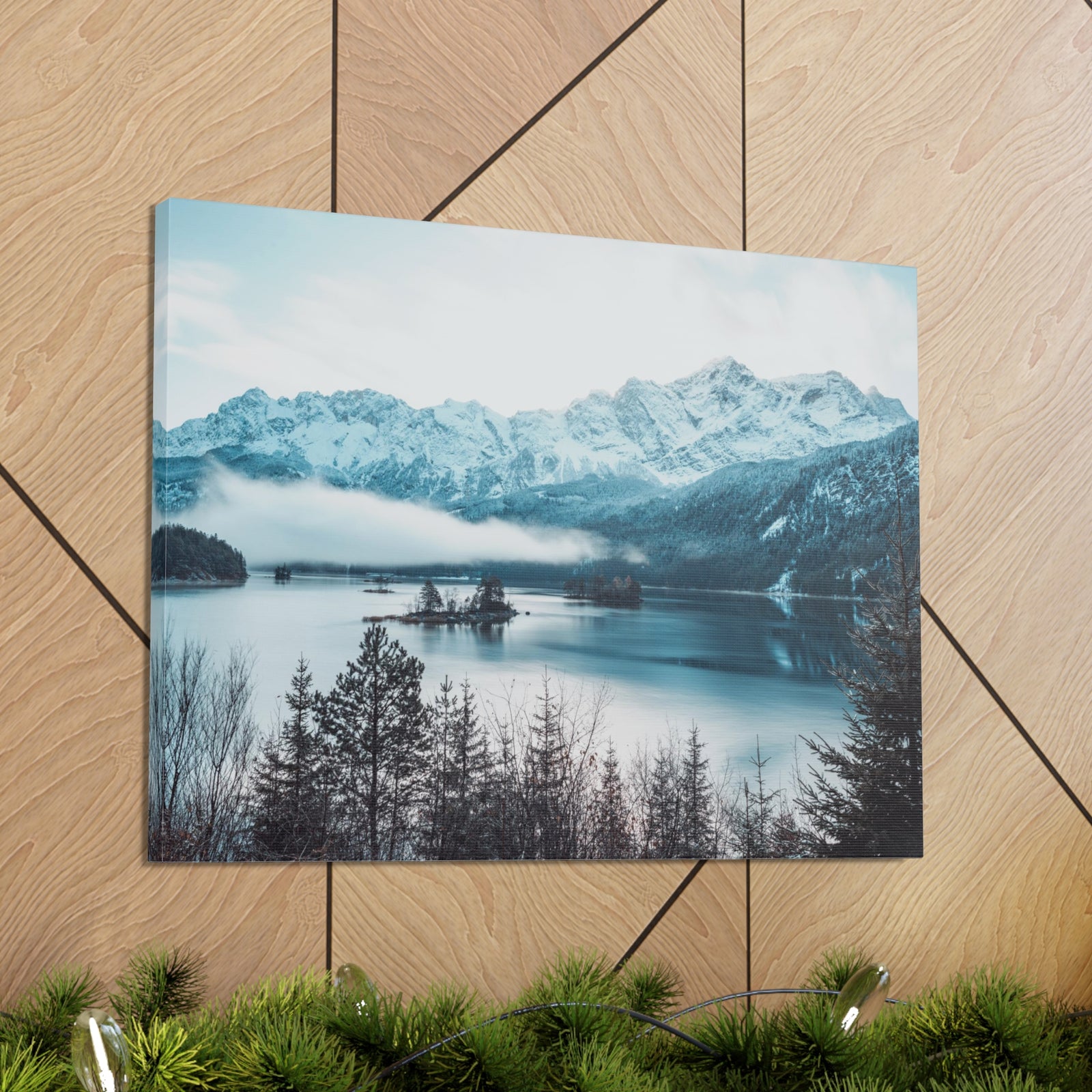 Winter Mountain Lake Pine Tree Lake Nature Wilderness Photography Canvas Wall Art for Home Decor Ready-to-Hang-Express Your Love Gifts