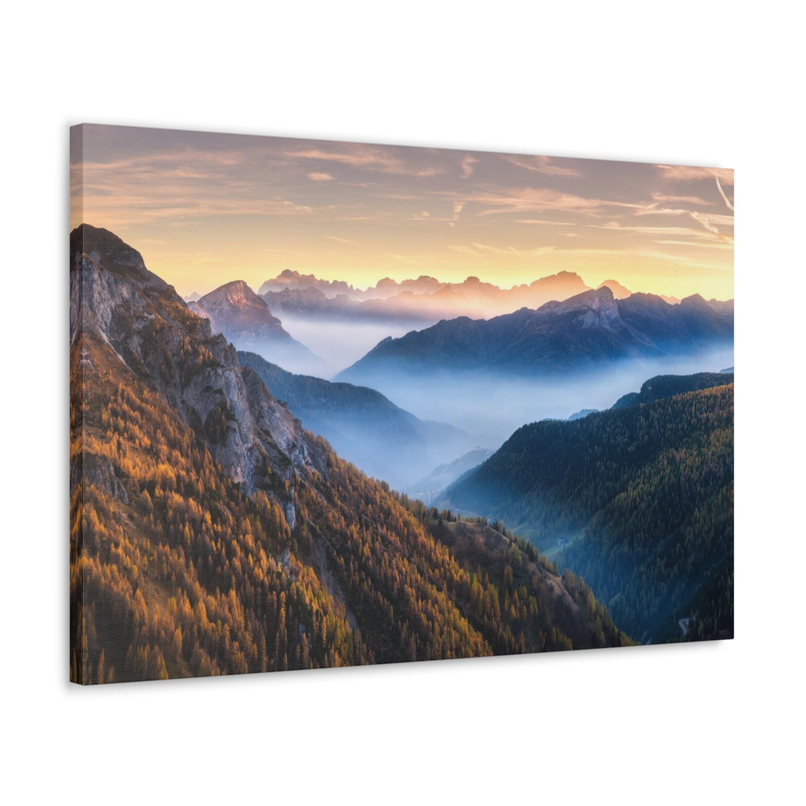Golden Mountains Misty Nature Wilderness Photography Canvas Wall Art for Home Decor Ready-to-Hang-Express Your Love Gifts