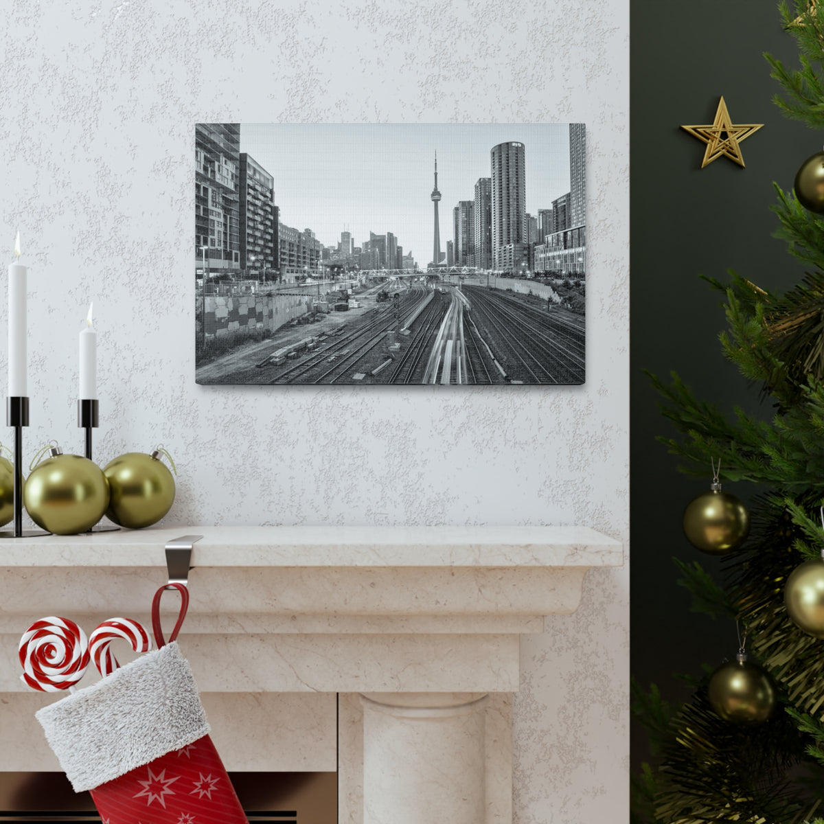 Toronto Black And White Skyline Canvas Artwork High-Quality Breathtaking Stunning Cityscape for Home Decor Ready to Hang-Express Your Love Gifts