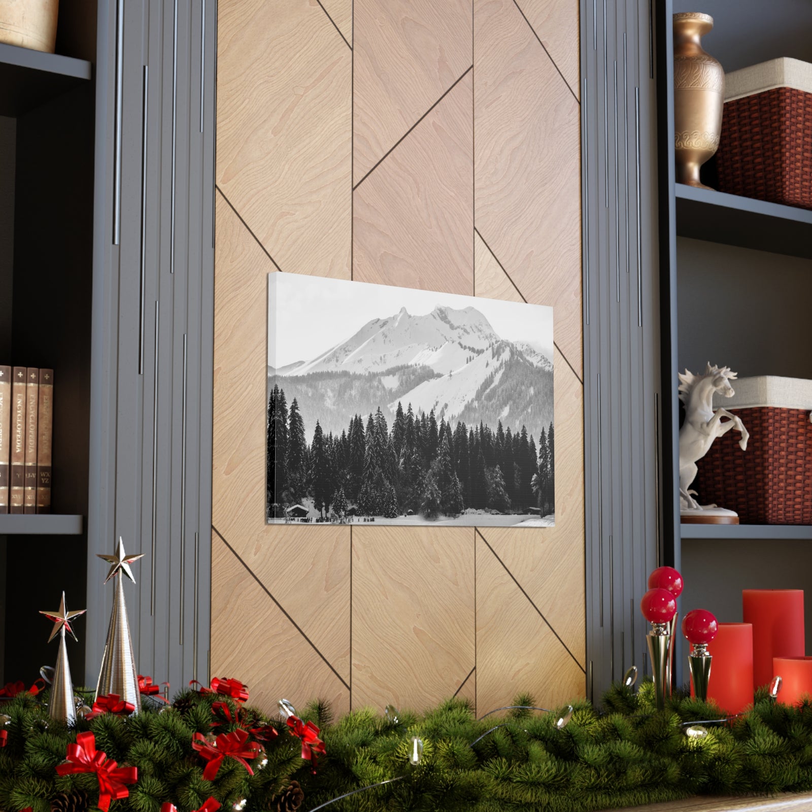 Winter Forest Mountain Black And White Nature Wilderness Photography Canvas Wall Art for Home Decor Ready-to-Hang-Express Your Love Gifts