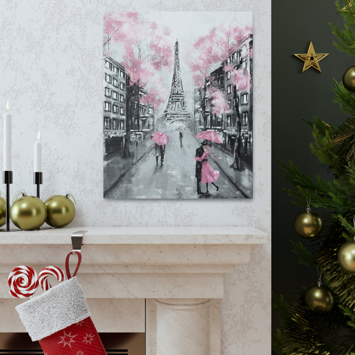 Kiss In Paris Eiffel Tower France Canvas Artwork High-Quality Breathtaking French City for Home Decor Ready to Hang-Express Your Love Gifts