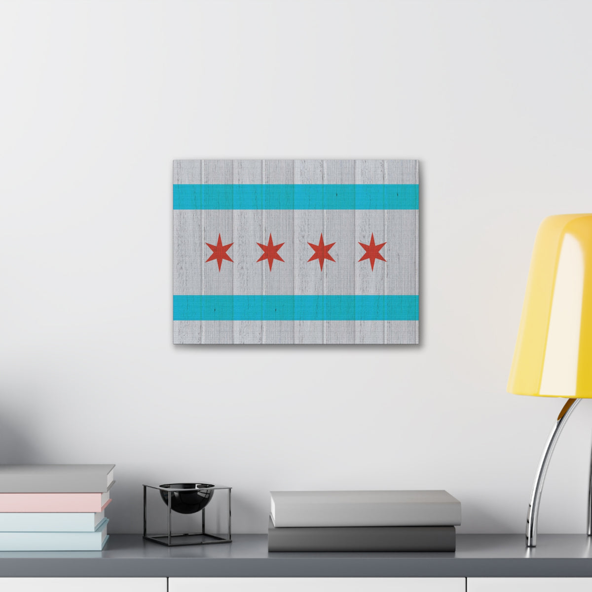 Chicago Flag Distressed Wood Look Canvas Wall Art for Home Decor Ready-to-Hang-Express Your Love Gifts