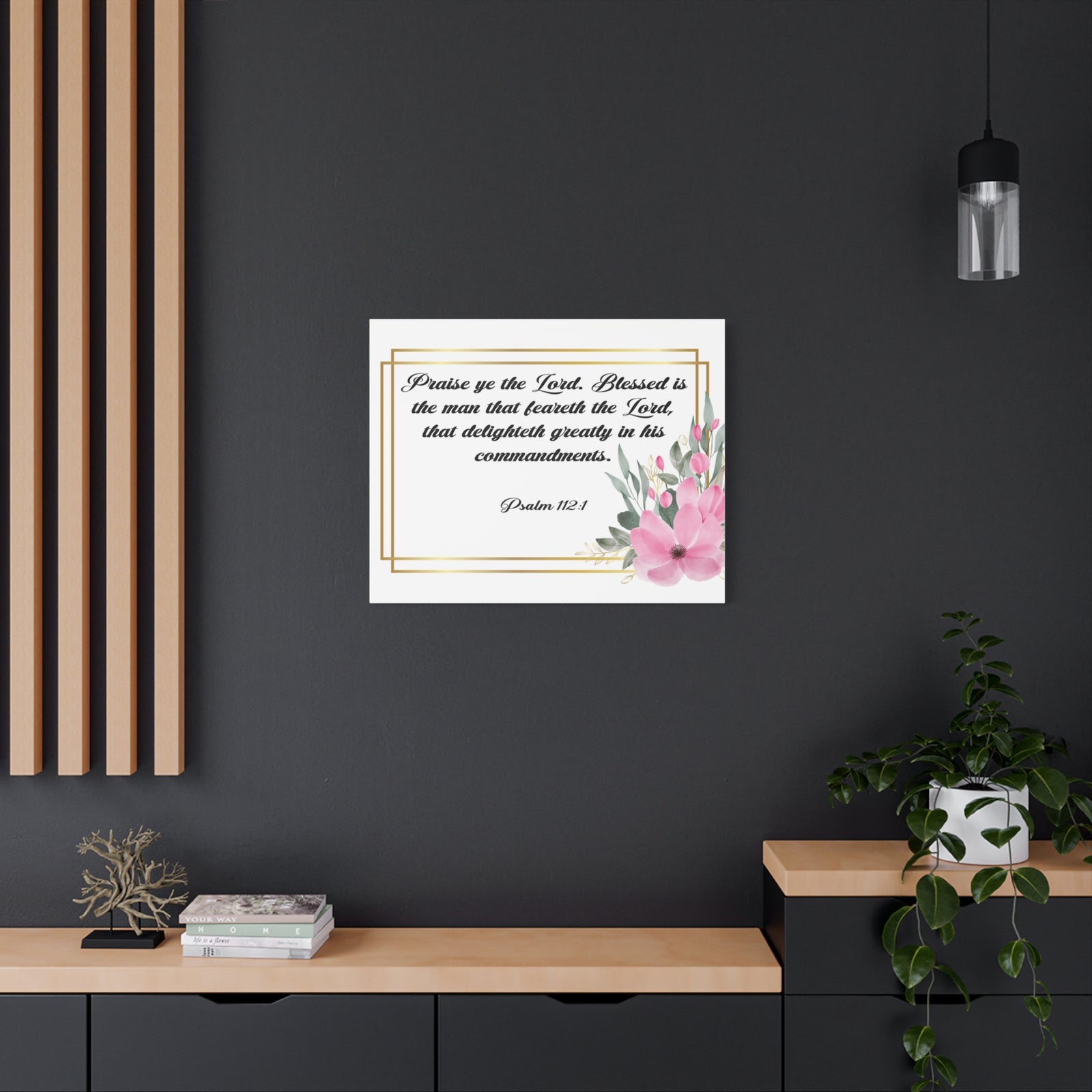 Bible Verse Canvas Praise Ye The Lord Psalm 112:1 Christian Home Décor Wall Art Scripture Ready to Hang Faith Print-Express Your Love Gifts