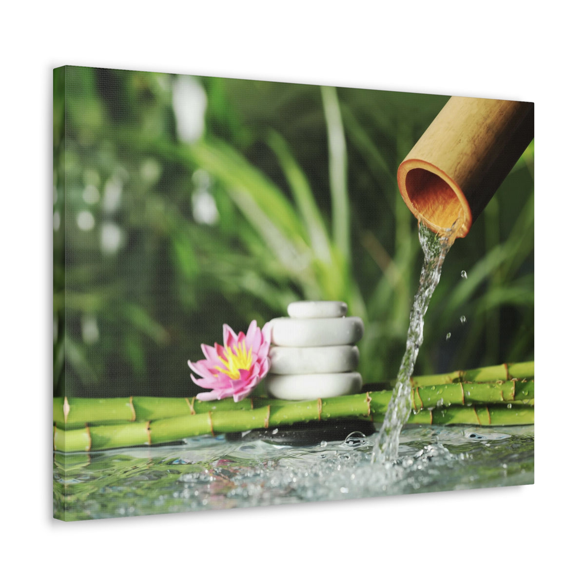 Flower and Bamboo Fountain Forest Floral Nature Photography Canvas Wall Art for Home Decor Ready-to-Hang-Express Your Love Gifts