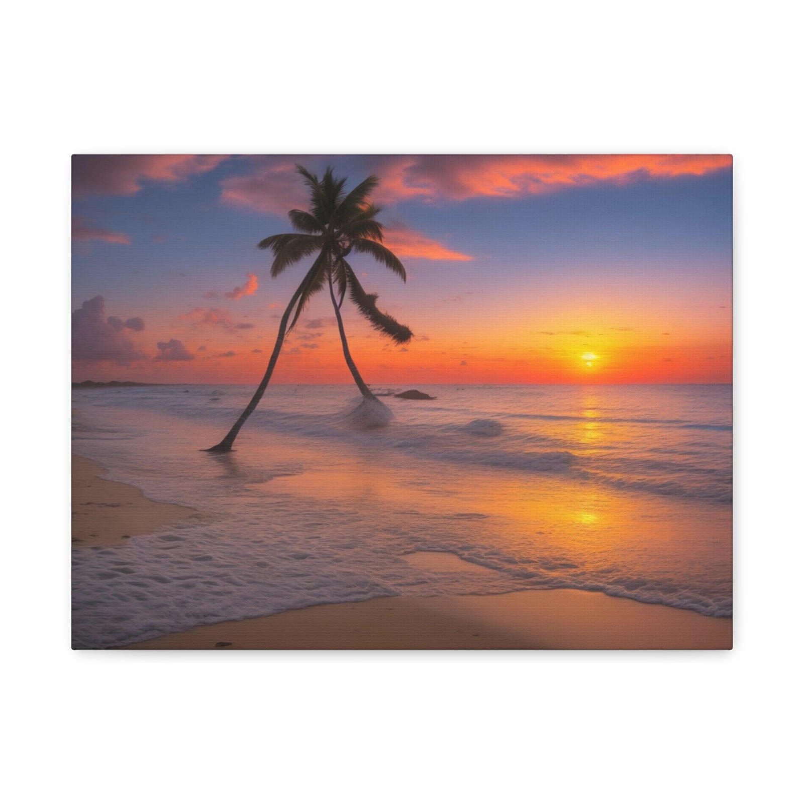 Sunset Beach With Palm Trees Ocean Canvas Wall Art for Home Decor Ready-to-Hang-Express Your Love Gifts
